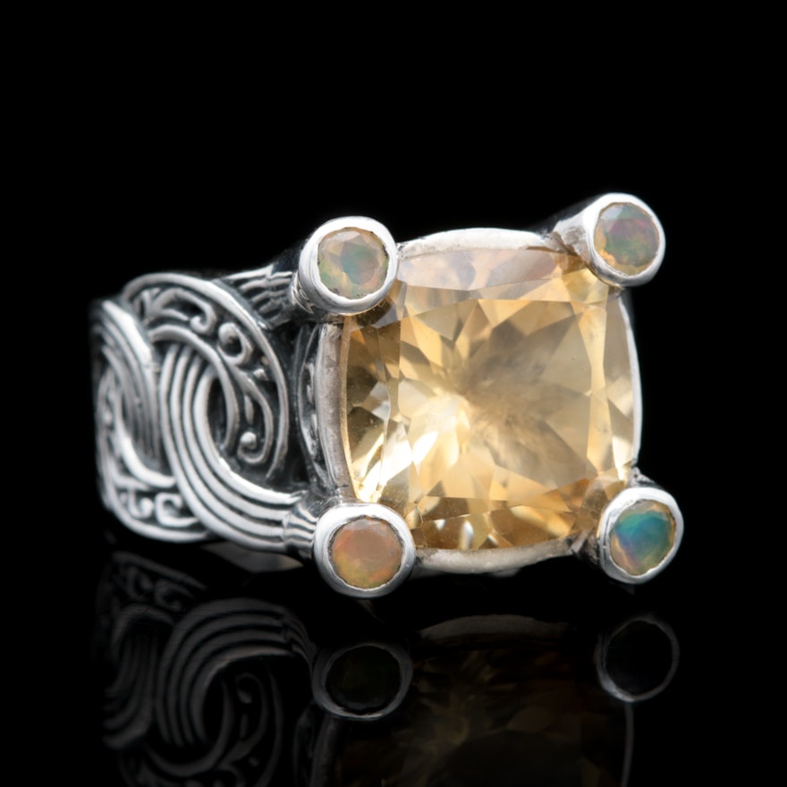 Robert Manse Sterling Silver, 18K Yellow Gold, Citrine and Opal Ring