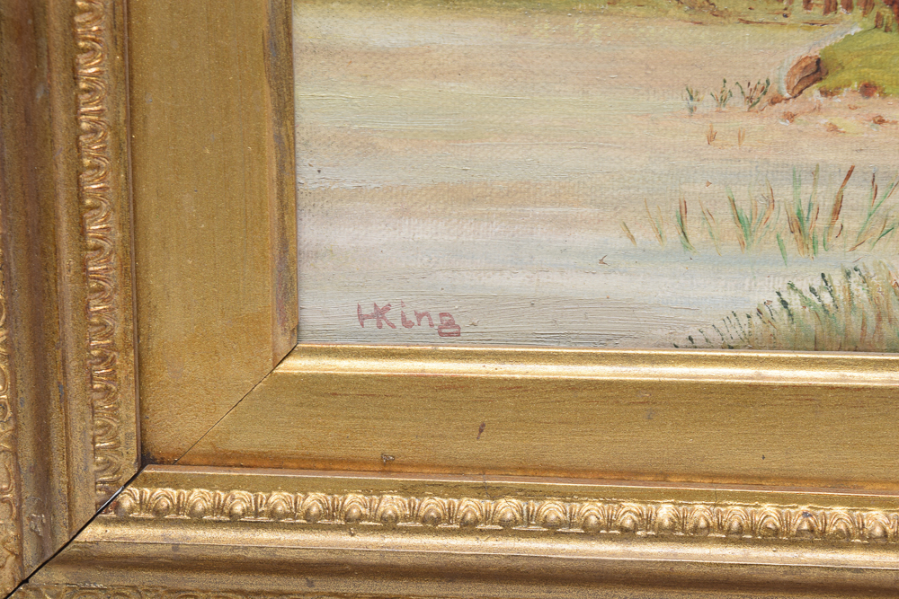 H. King Mid Century Oil Painting "Landscape with Mill"