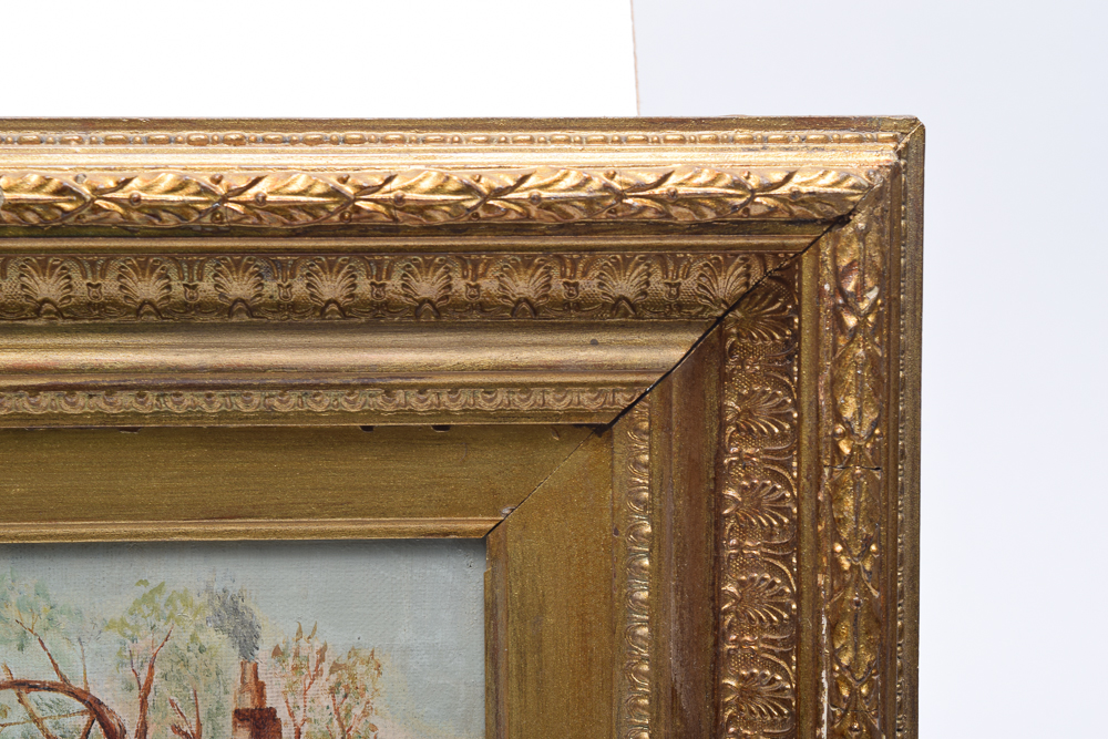 H. King Mid Century Oil Painting "Landscape with Mill"