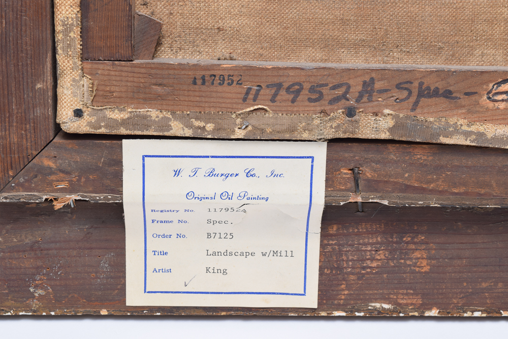 H. King Mid Century Oil Painting "Landscape with Mill"