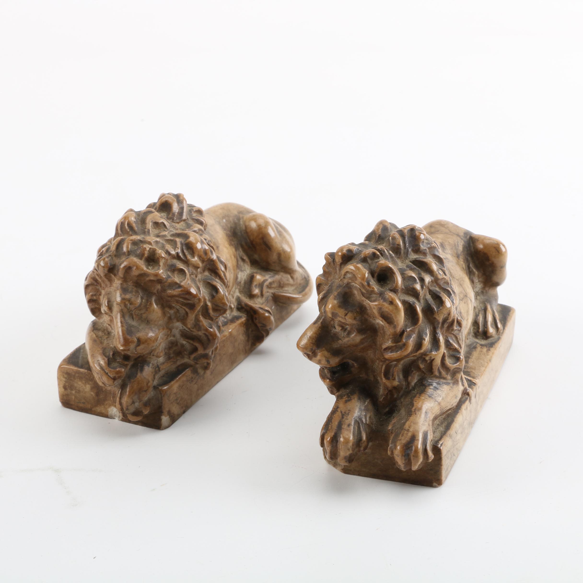 Alabaster Lion Bookends