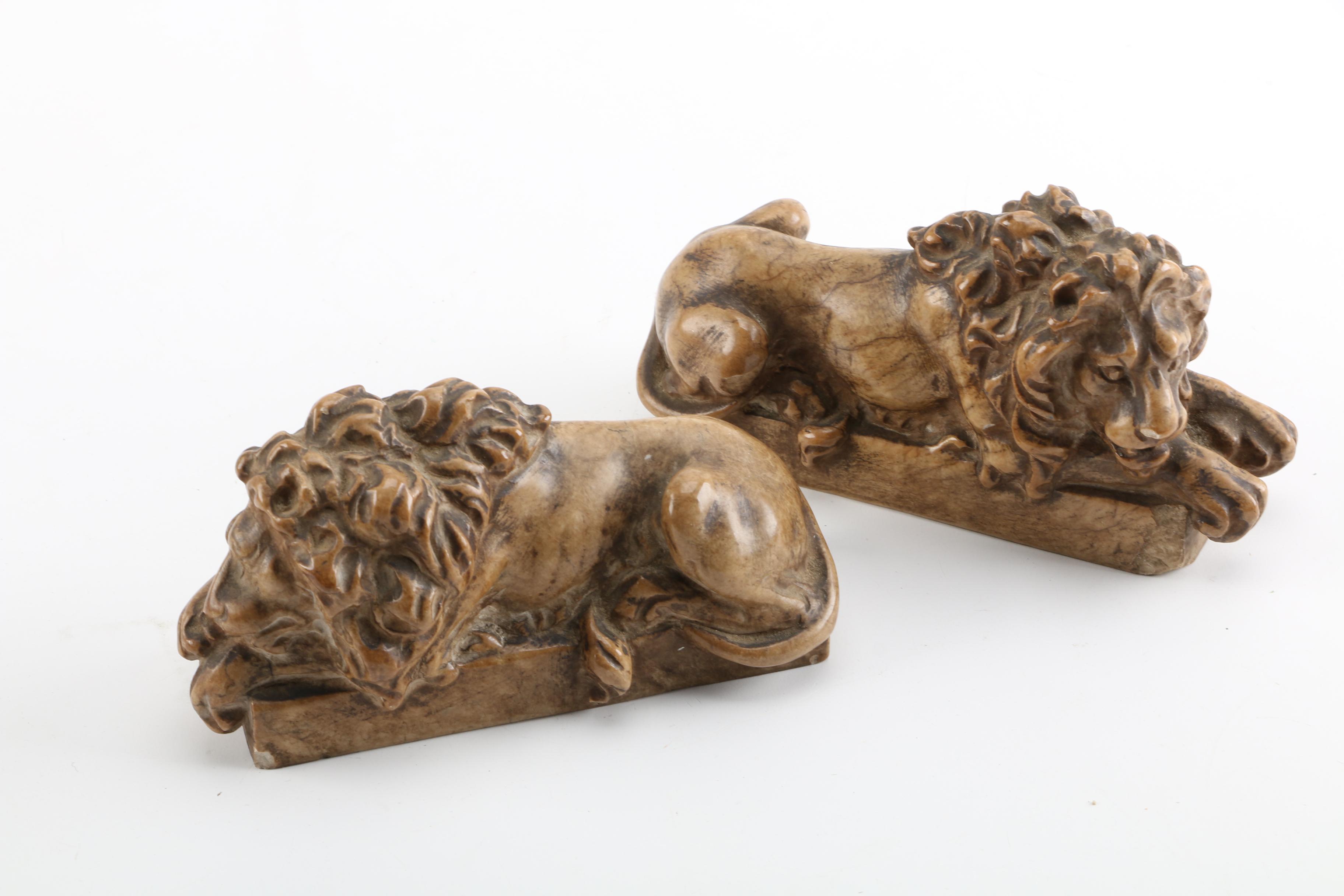 Alabaster Lion Bookends