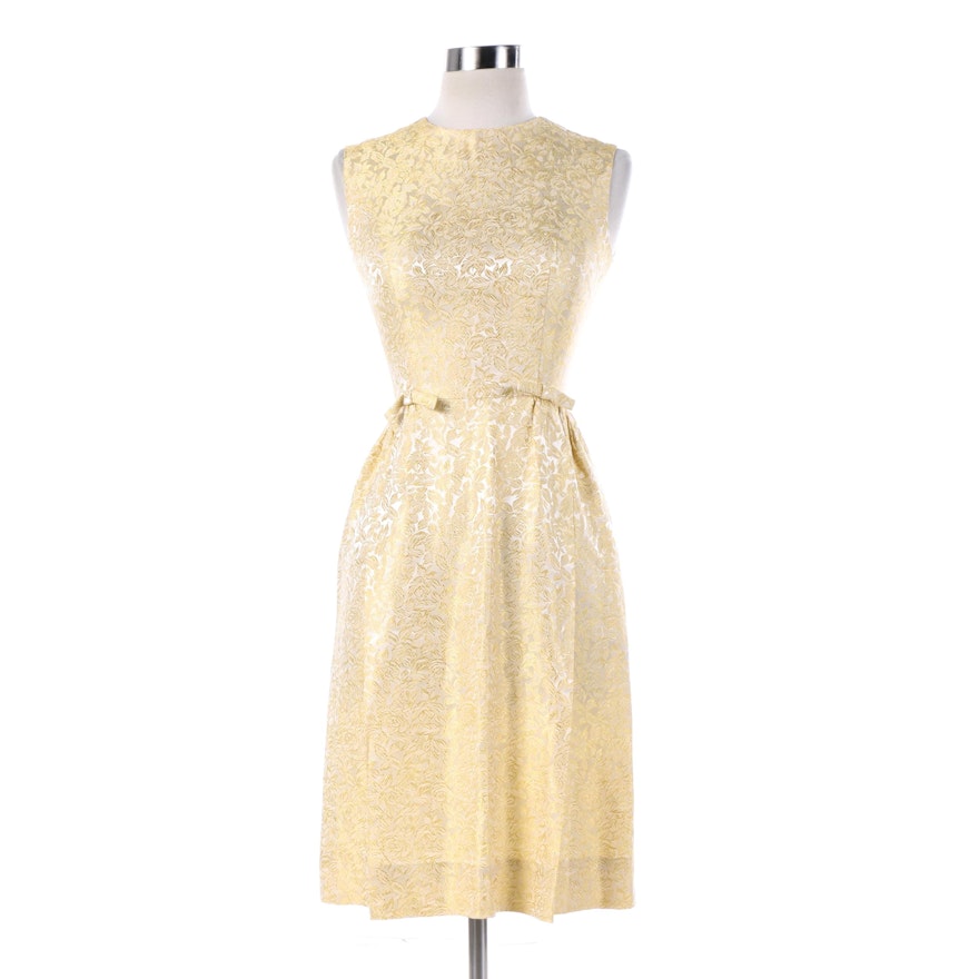 Vintage Gold and Cream Floral Brocade Sleeveless Cocktail Dress