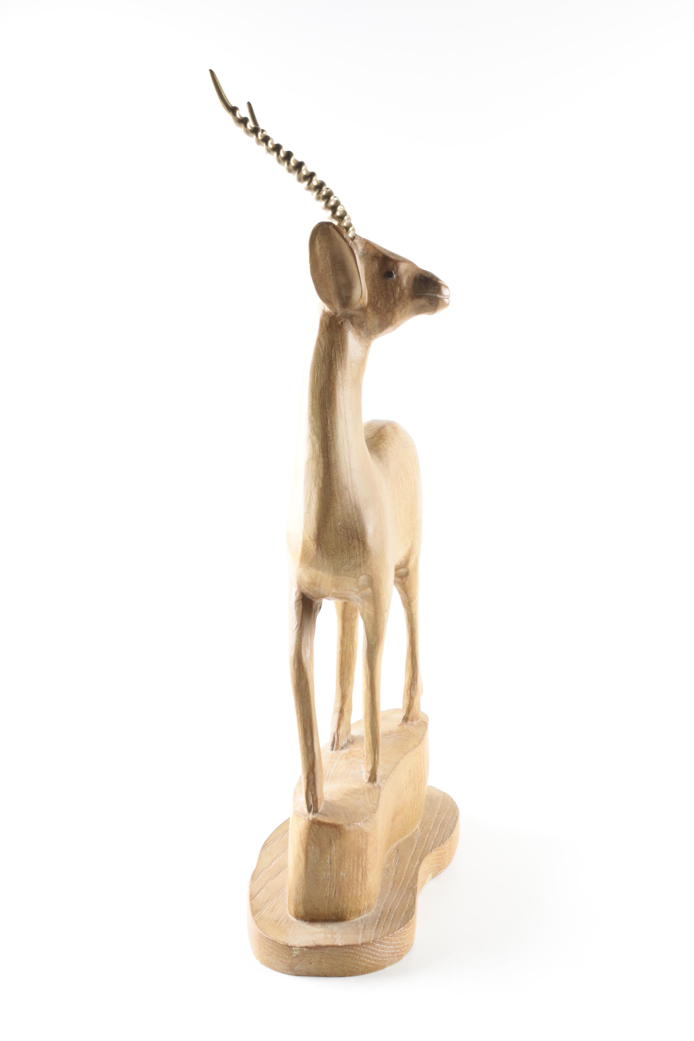 Cole and Company Wooden Gazelle Statuette