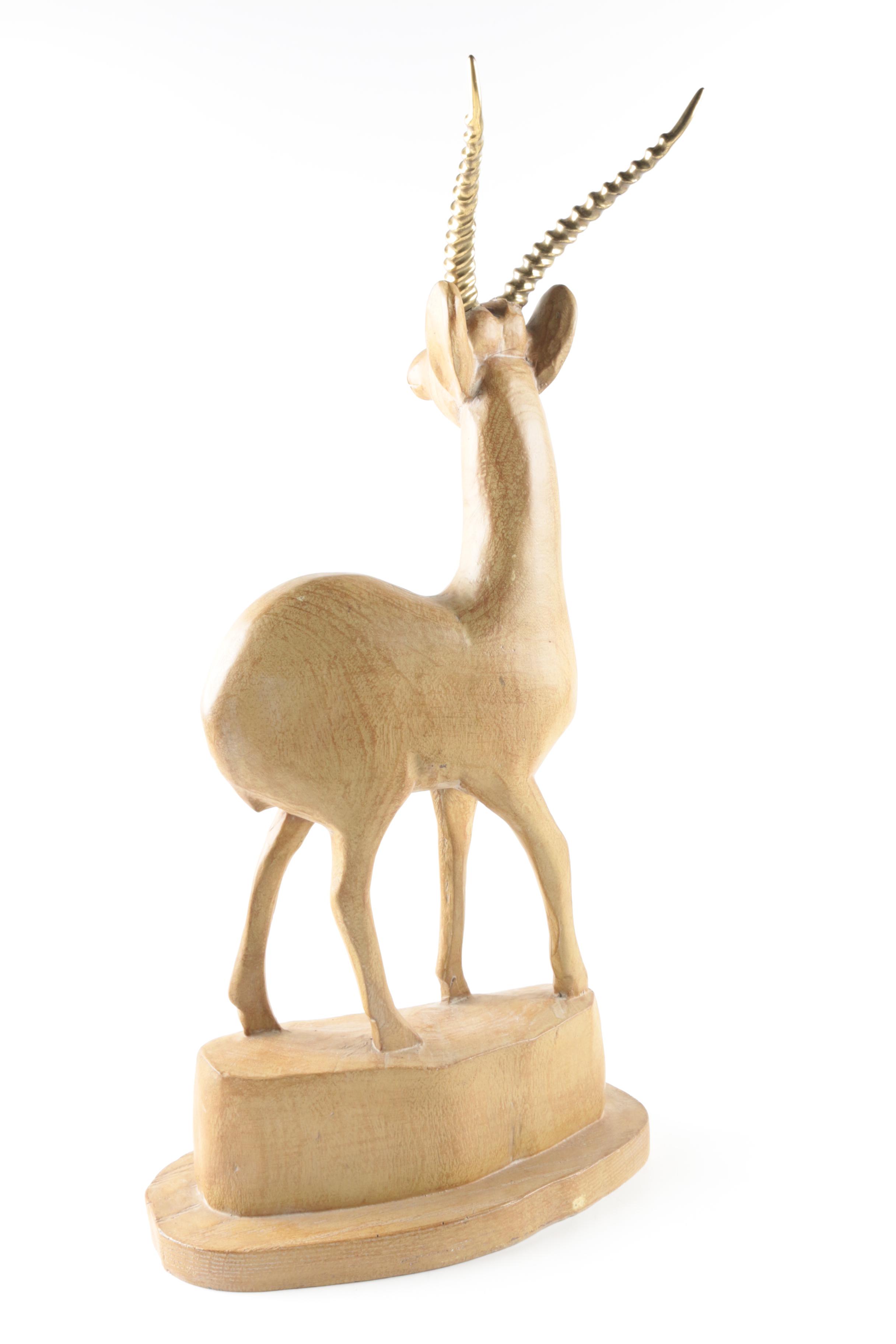Cole and Company Wooden Gazelle Statuette