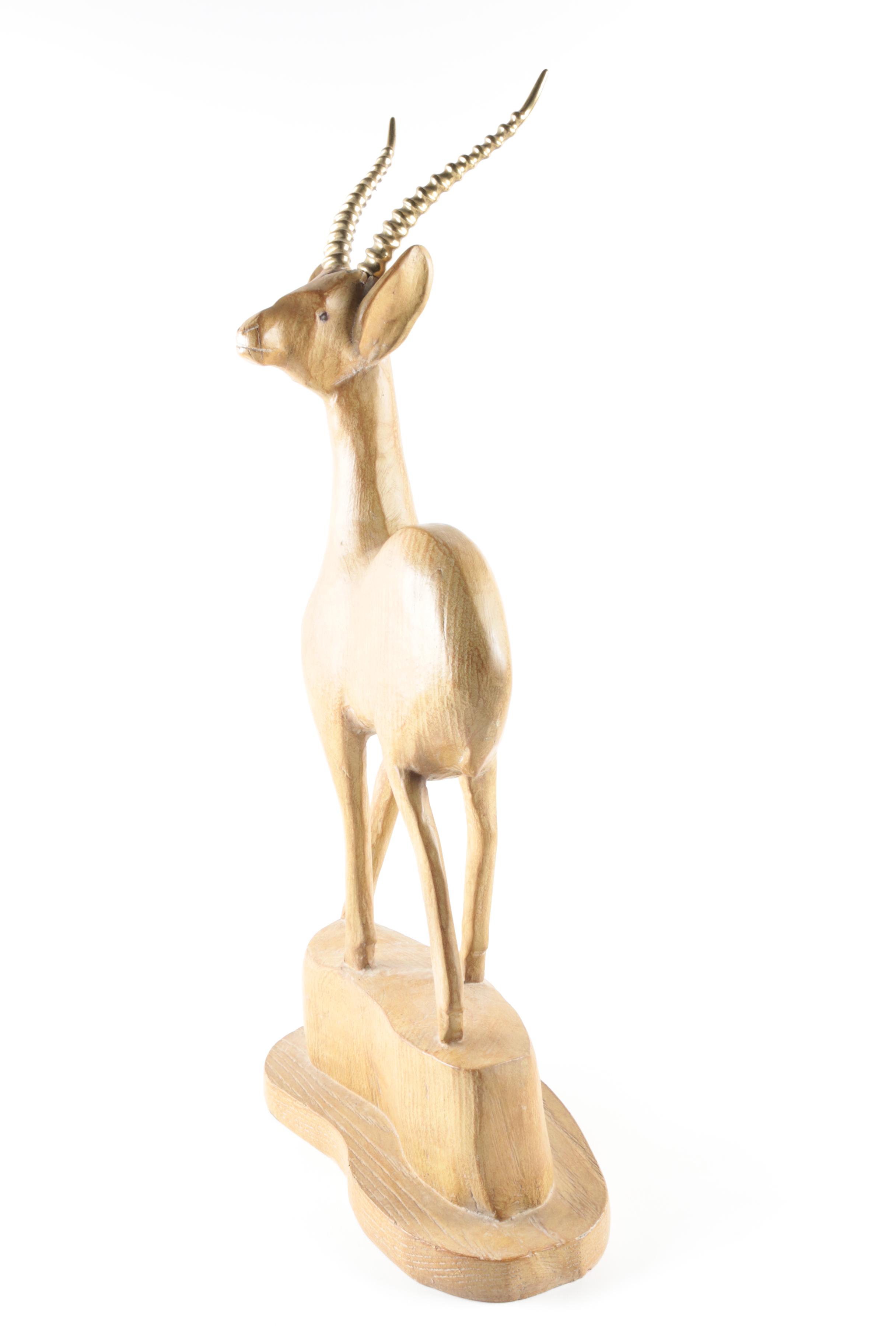 Cole and Company Wooden Gazelle Statuette