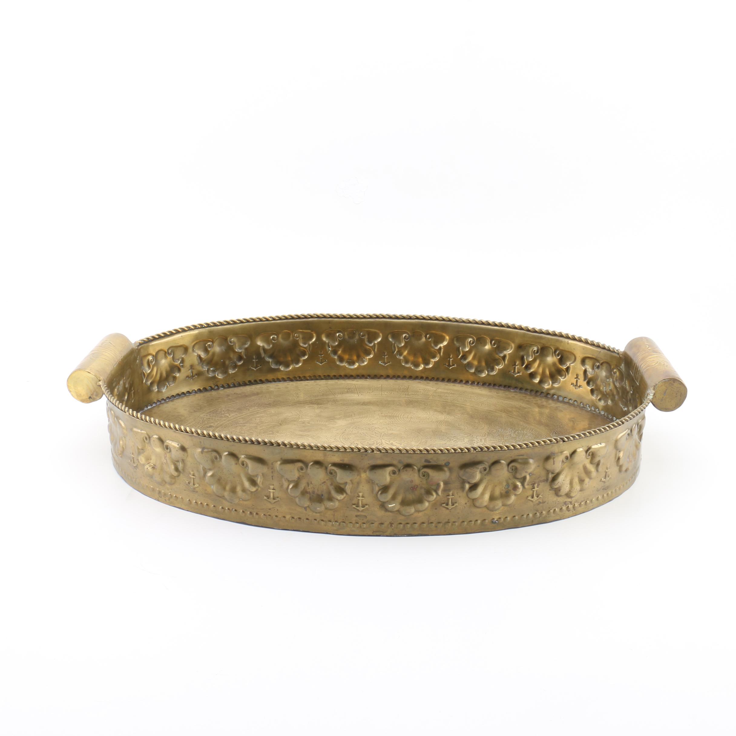 Brass Serving Tray with Anchor and Shell Motifs