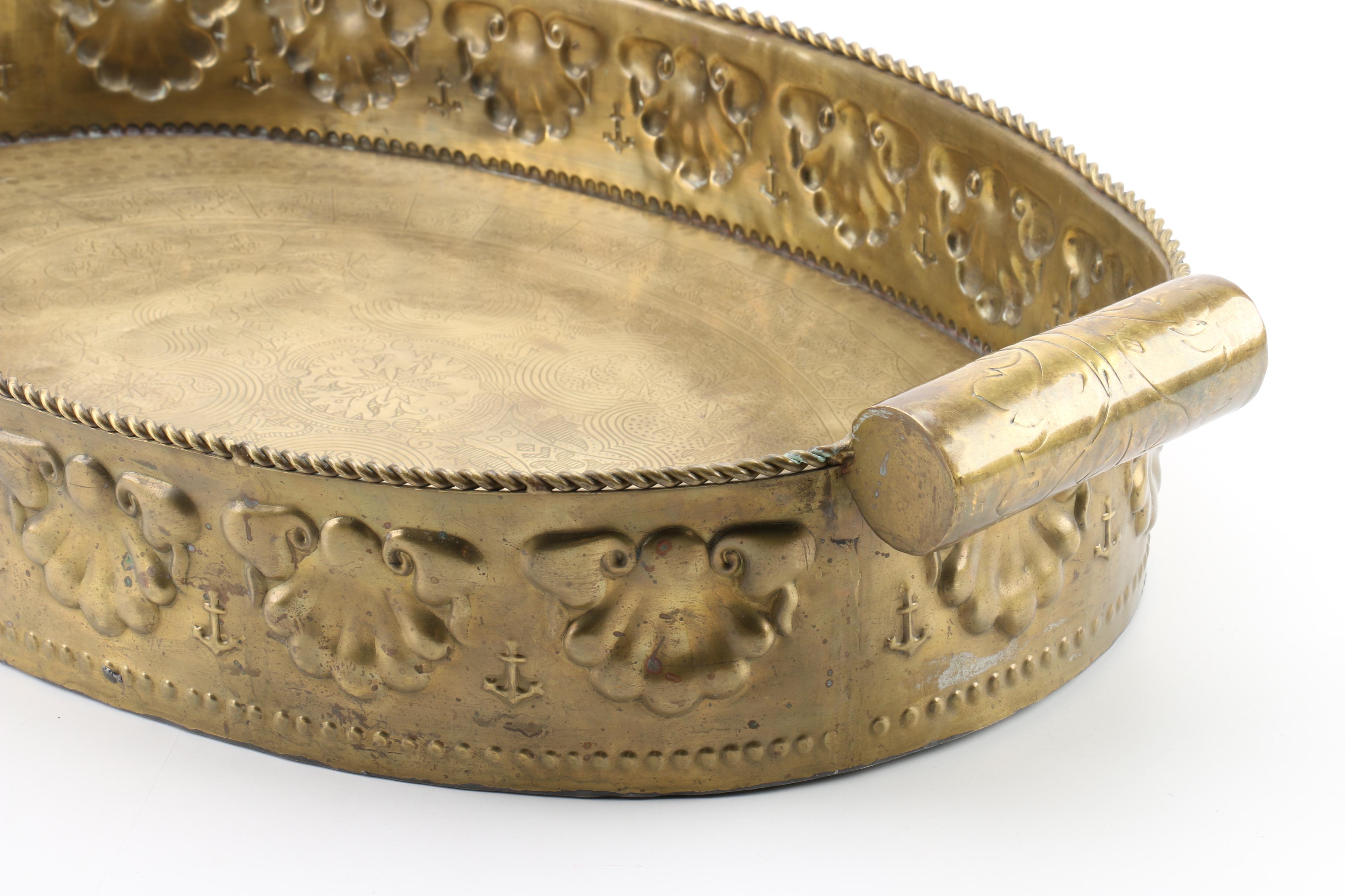 Brass Serving Tray with Anchor and Shell Motifs