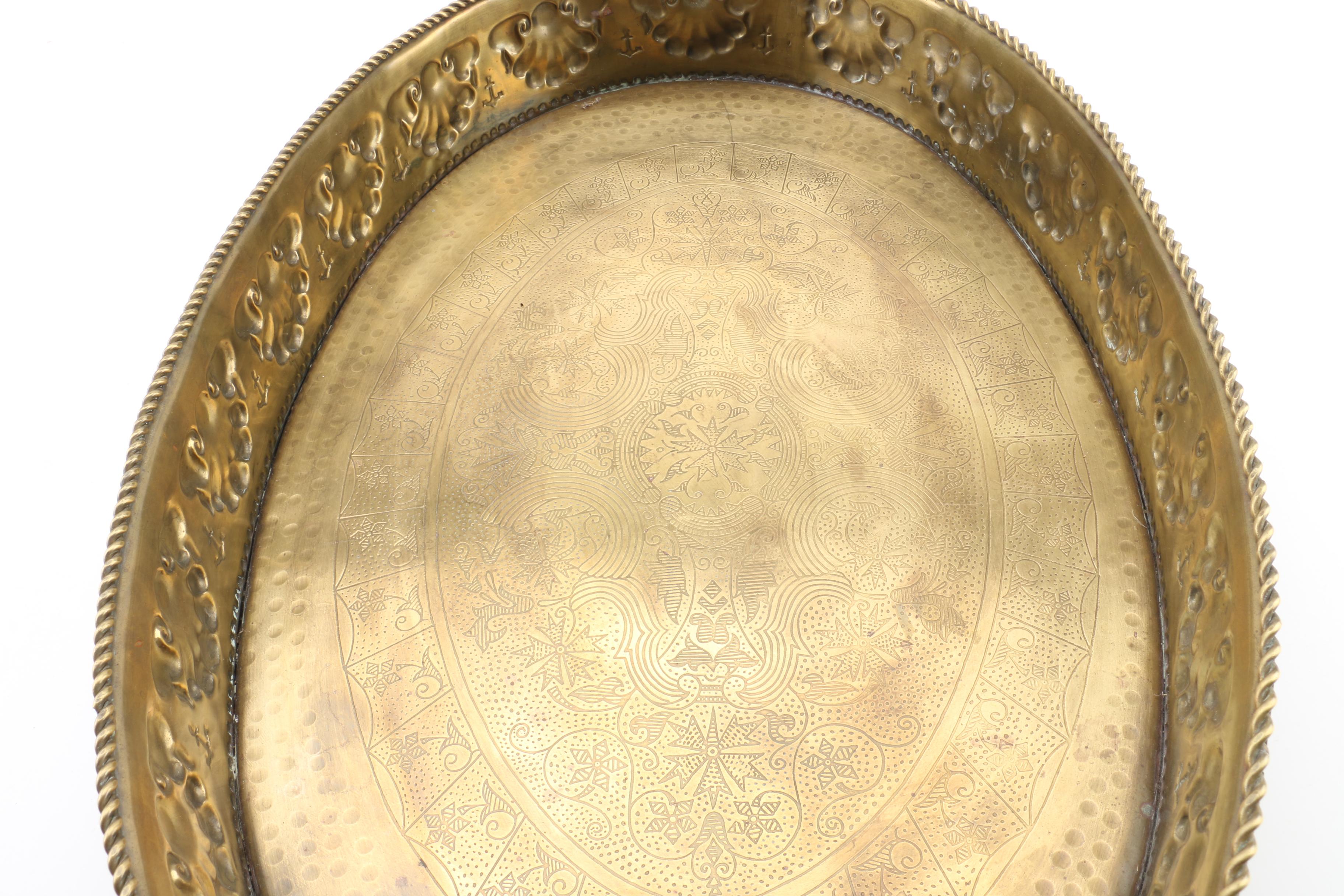 Brass Serving Tray with Anchor and Shell Motifs