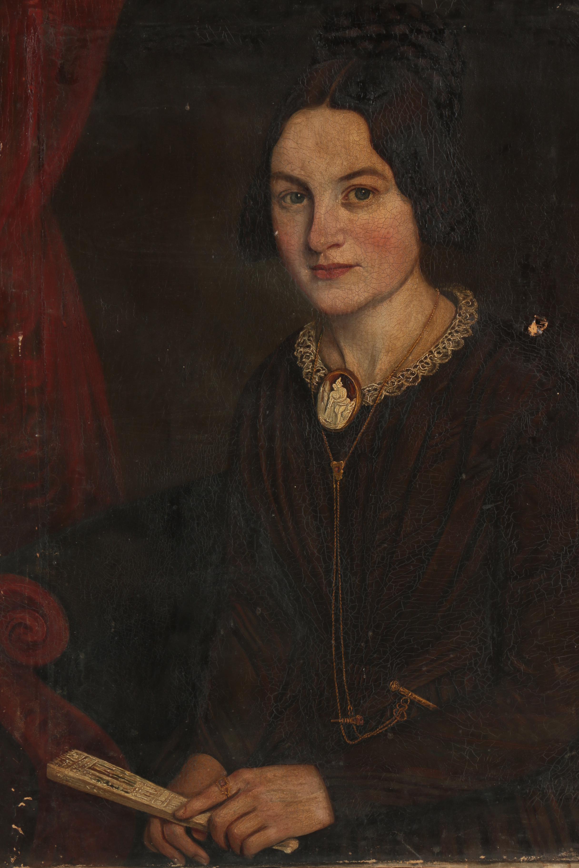 Antique Mid-19th-Century Oil Portrait of a Woman