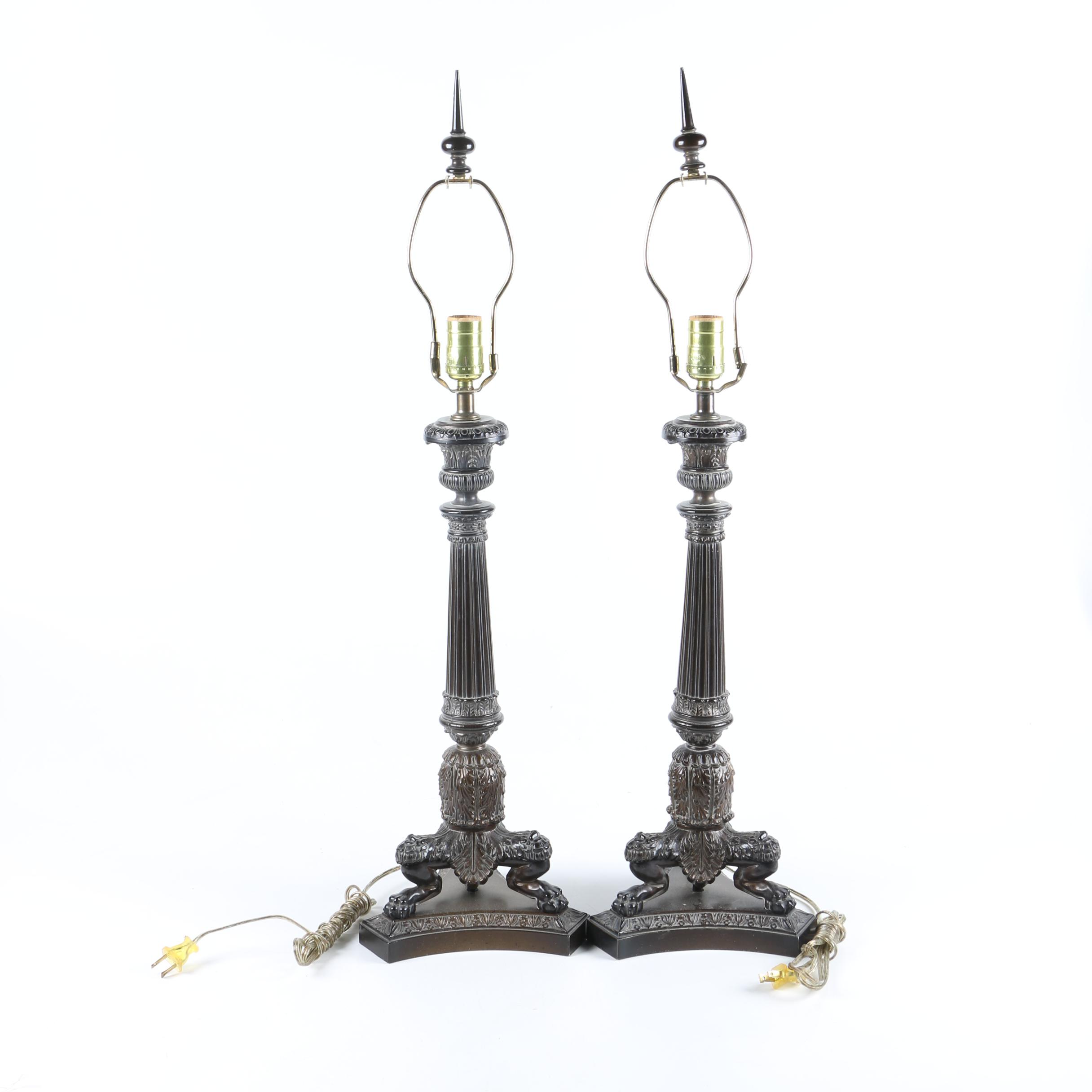 Two Ornate Bronze Table Lamps