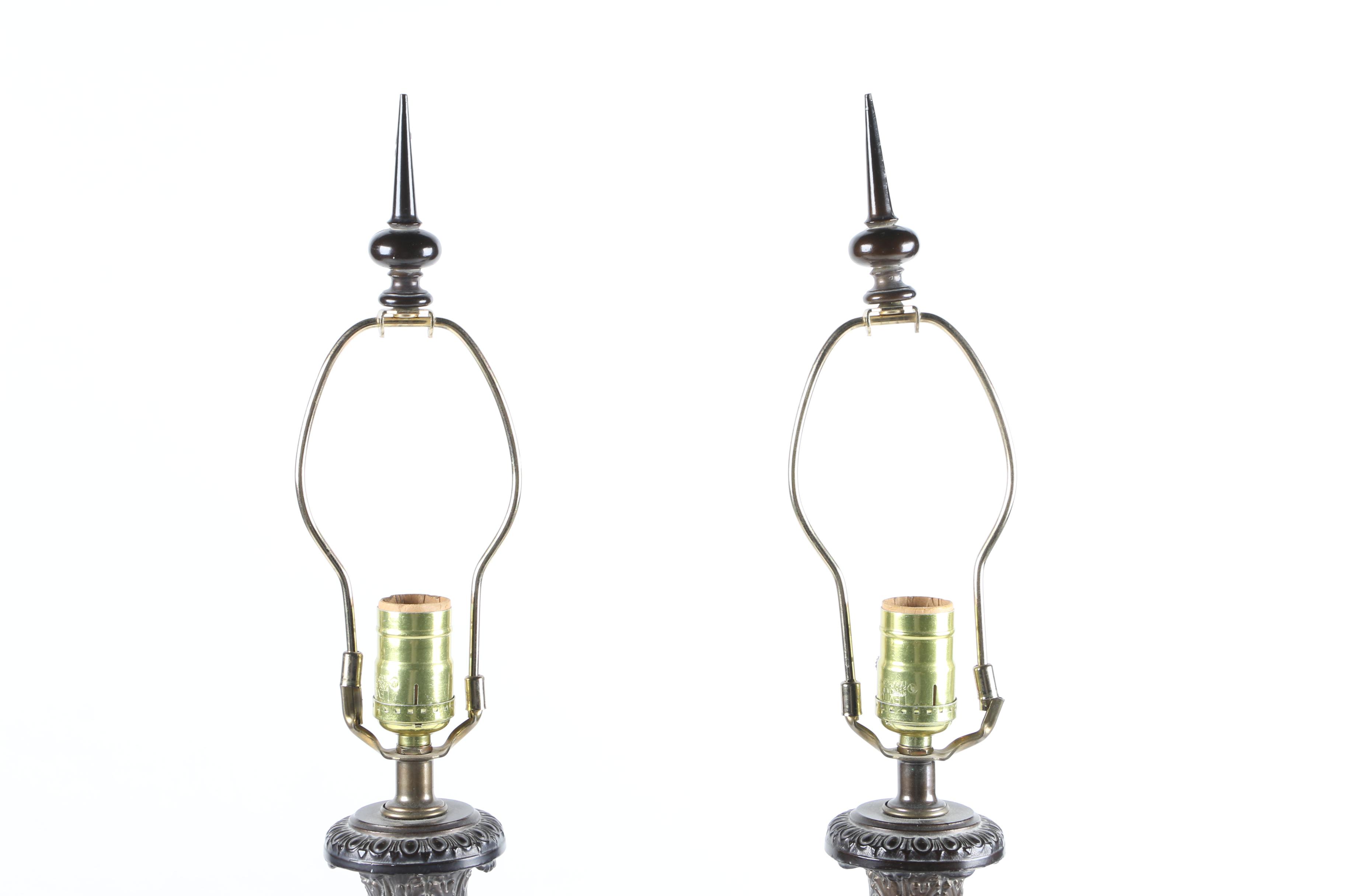 Two Ornate Bronze Table Lamps