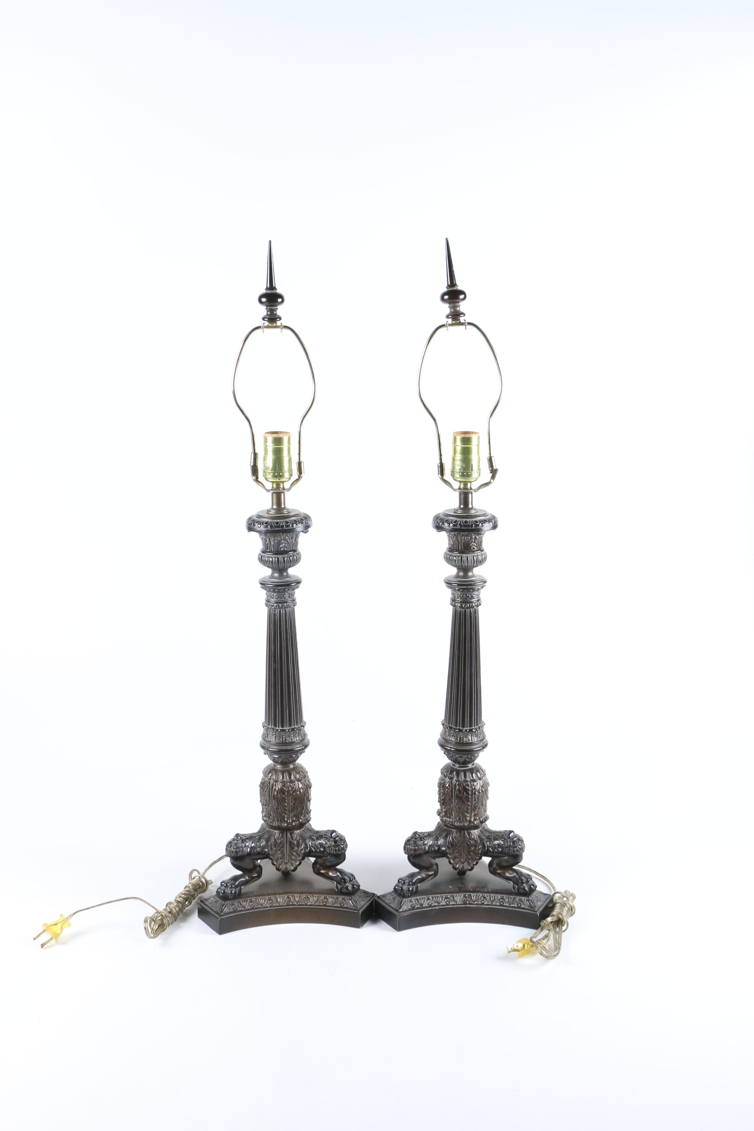 Two Ornate Bronze Table Lamps