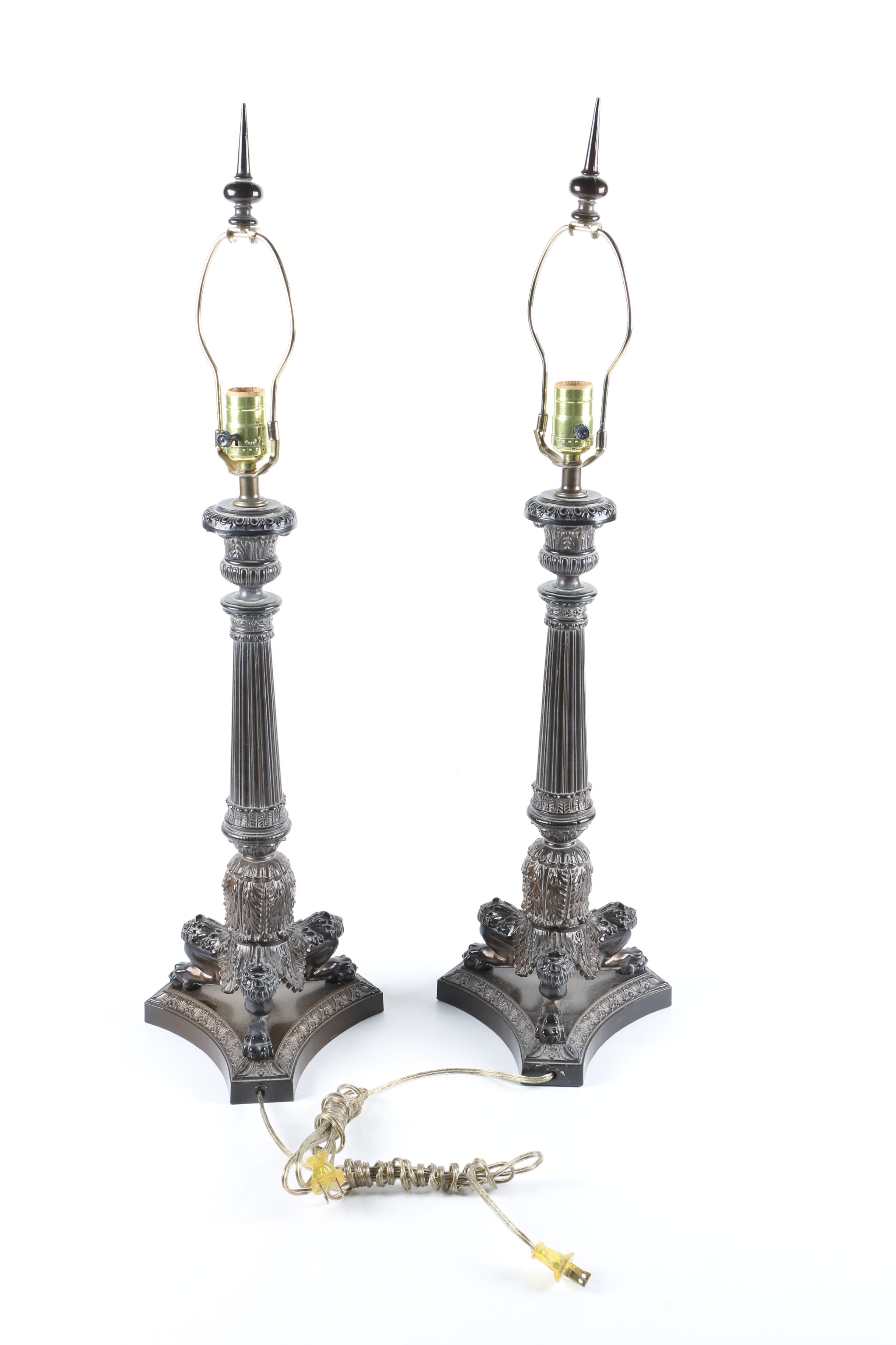 Two Ornate Bronze Table Lamps