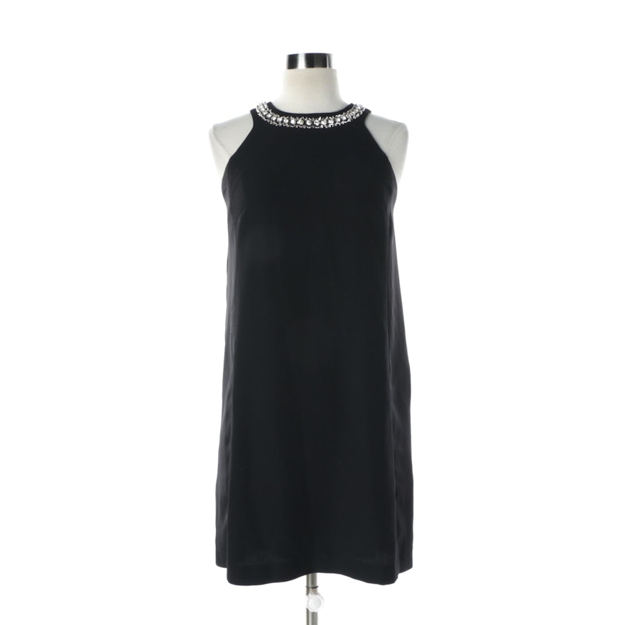 Rebecca Taylor Black Cocktail Dress with Rhinestone and Stud Collar