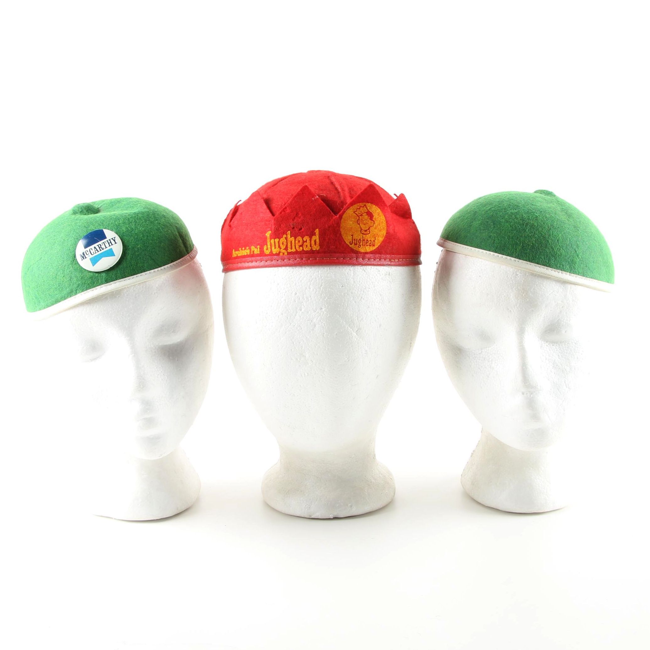 Circa 1960-70s Vintage Felt Caps Including Archie Fan Club Whoopee Cap