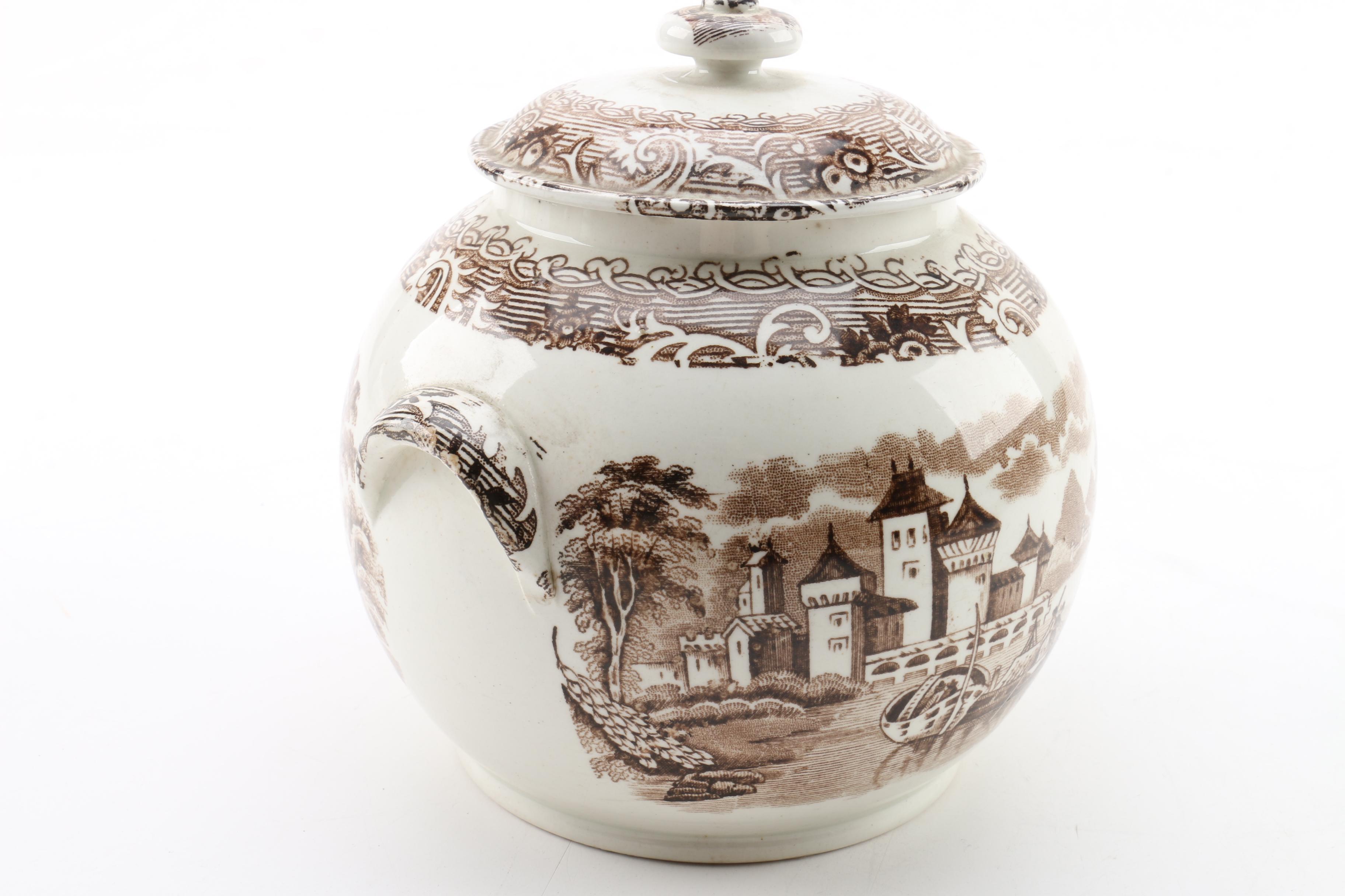 Vintage Brown Transferware Tobacco Jar