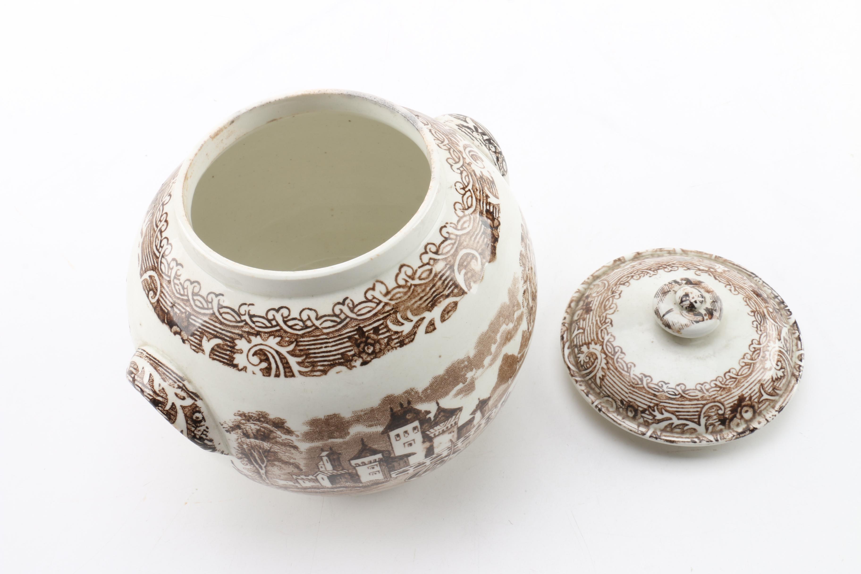 Vintage Brown Transferware Tobacco Jar