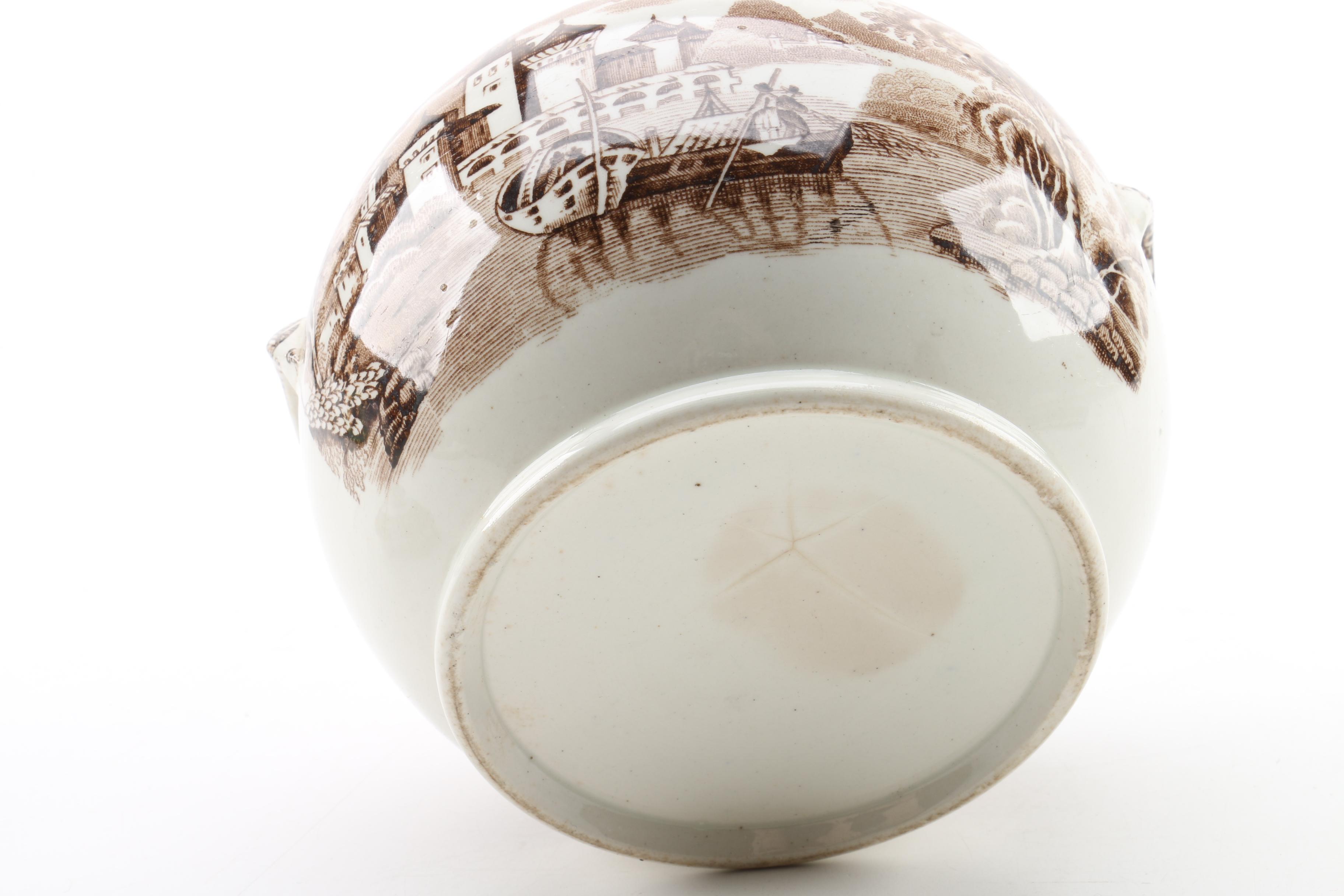 Vintage Brown Transferware Tobacco Jar