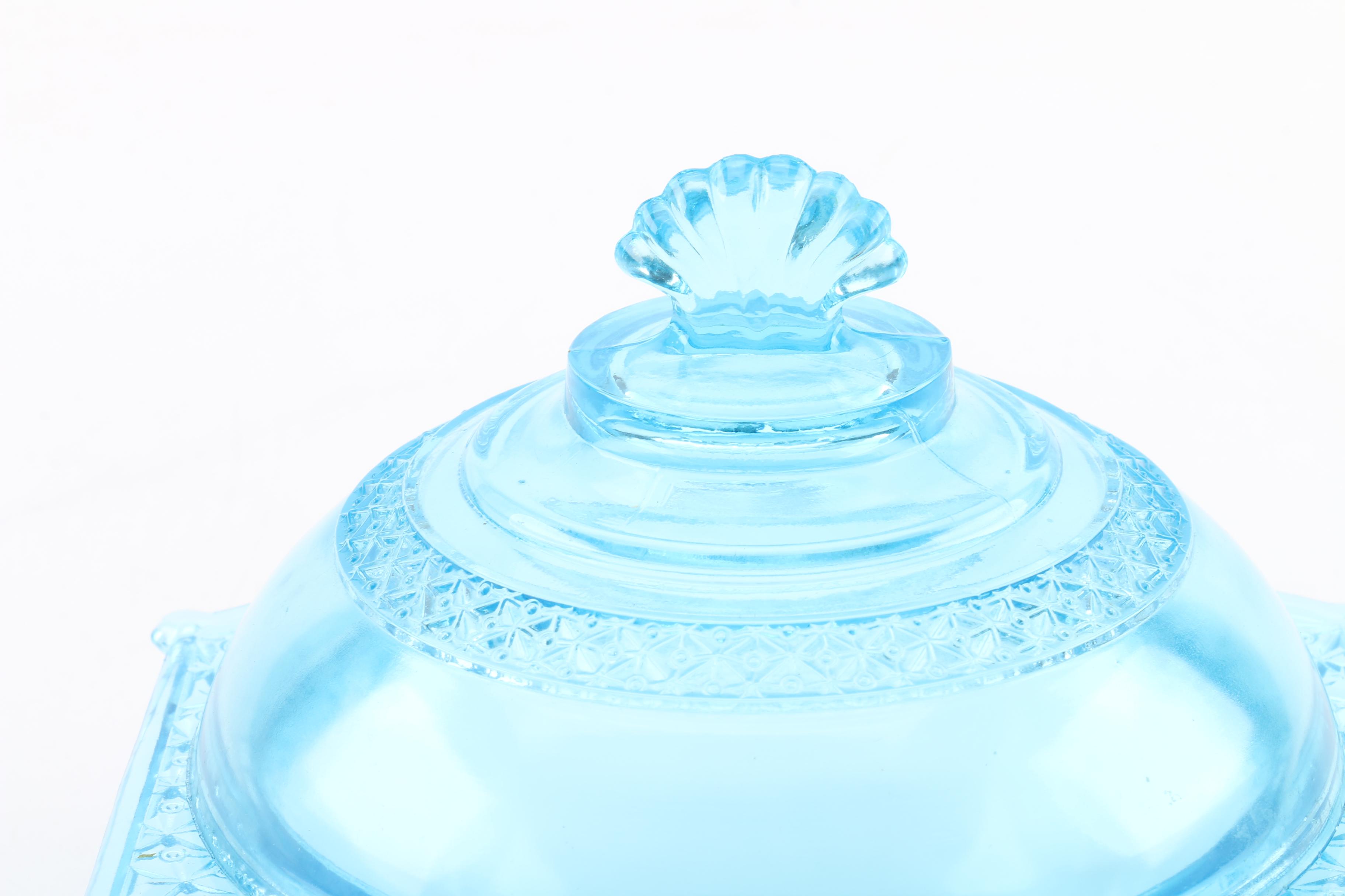 Blue EAPG Covered Butter Dish