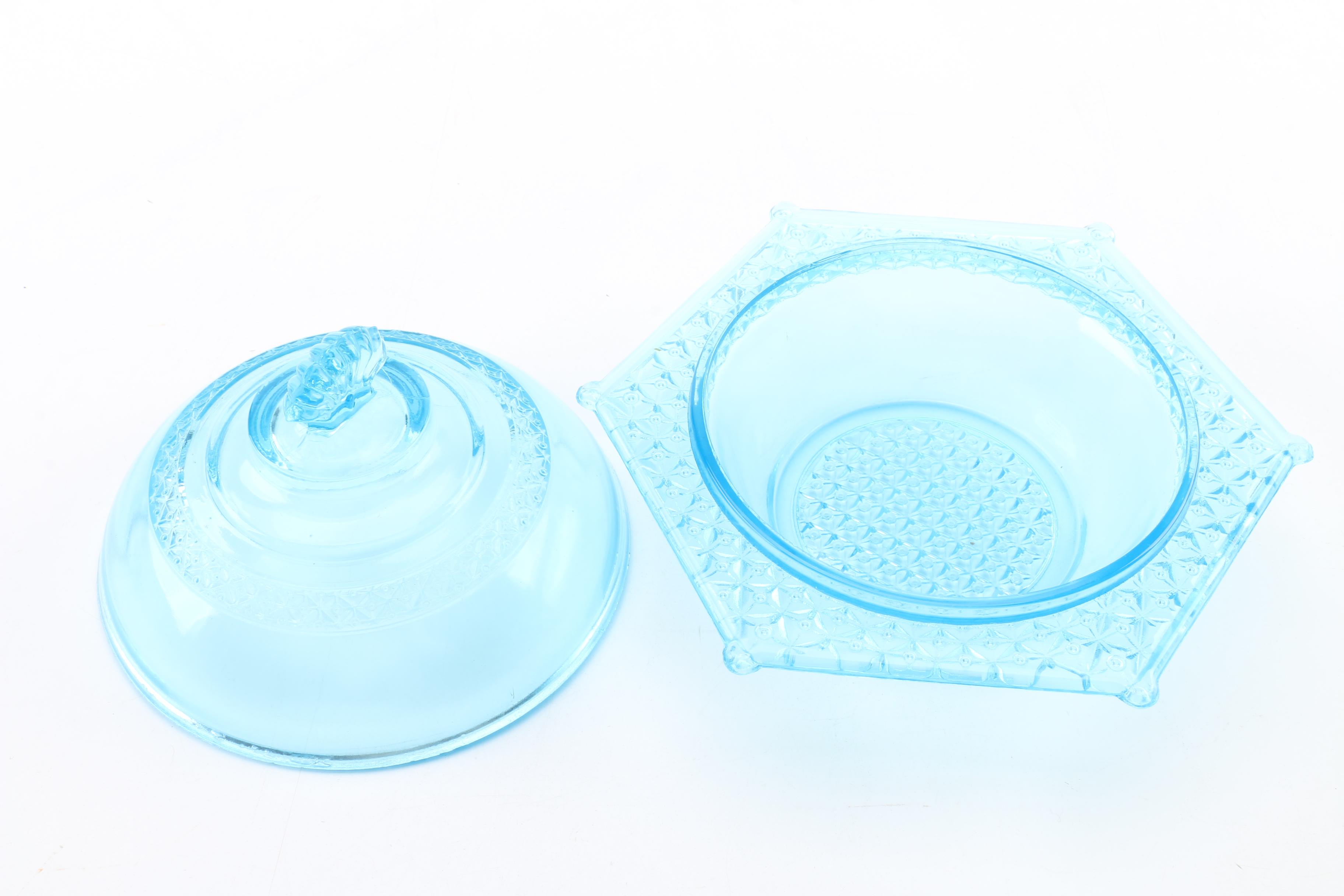 Blue EAPG Covered Butter Dish