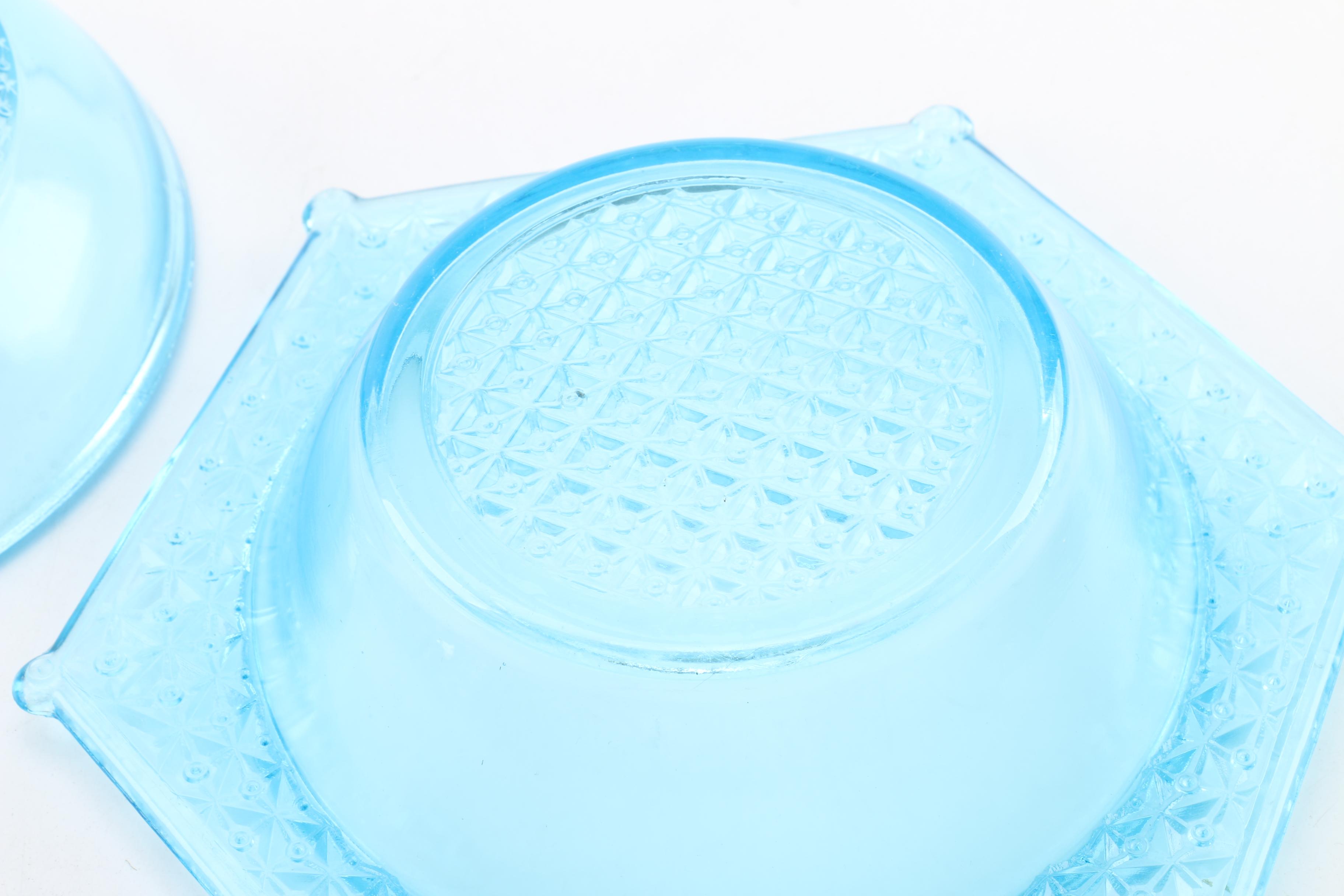 Blue EAPG Covered Butter Dish