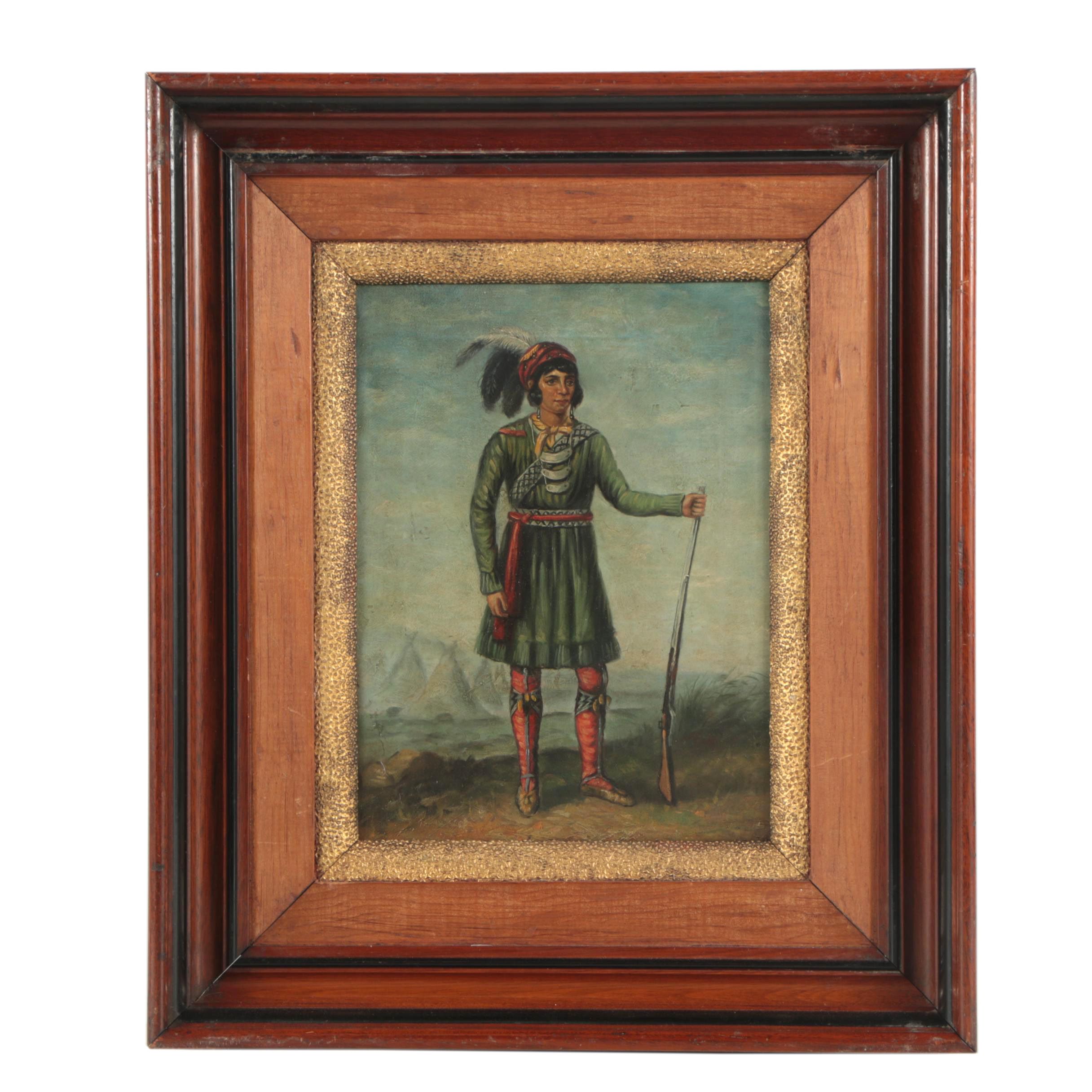 Antique Oil Painting of Osceola after a Lithograph by McKinney and Hall