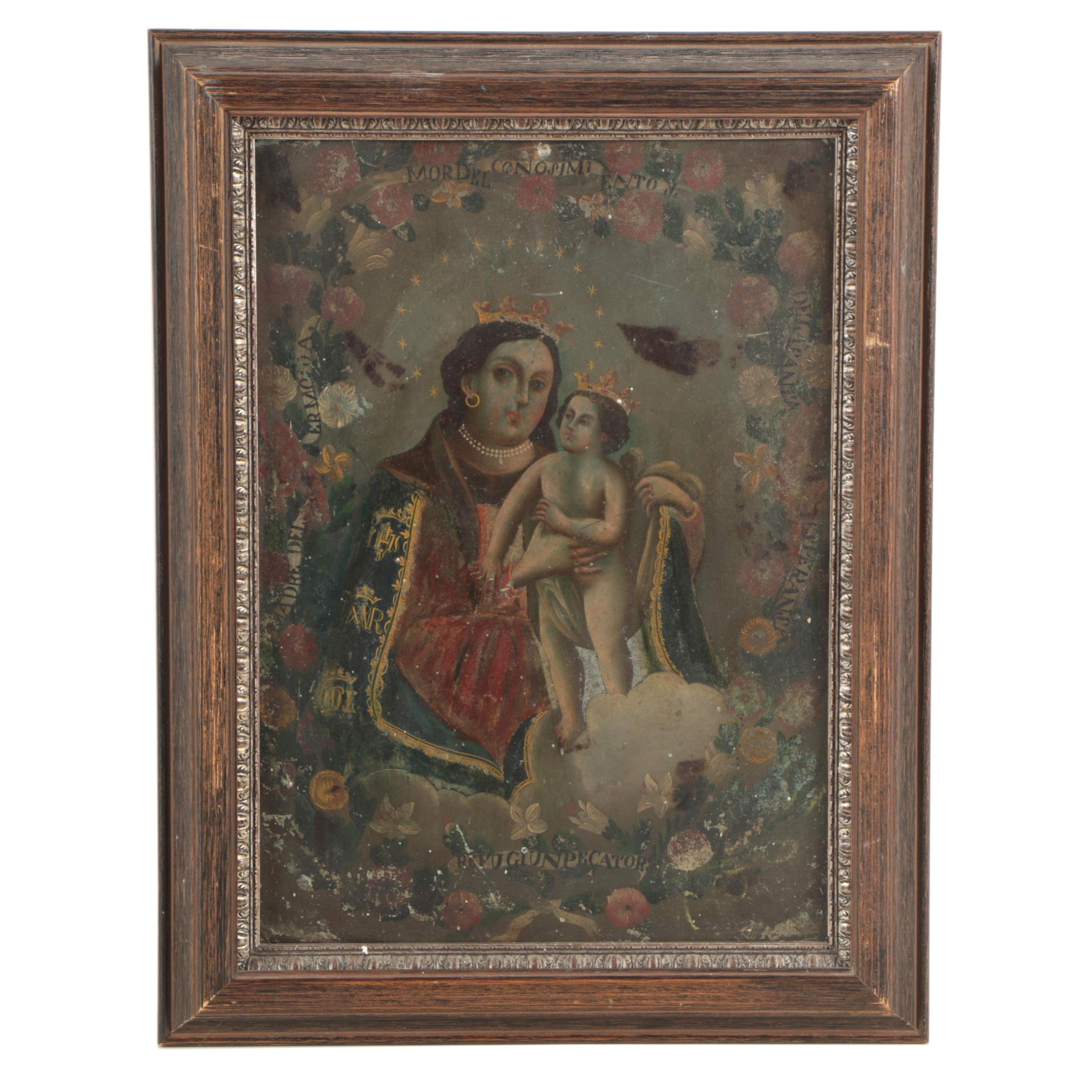 Oil Painting on Metal of the Virgin and Child
