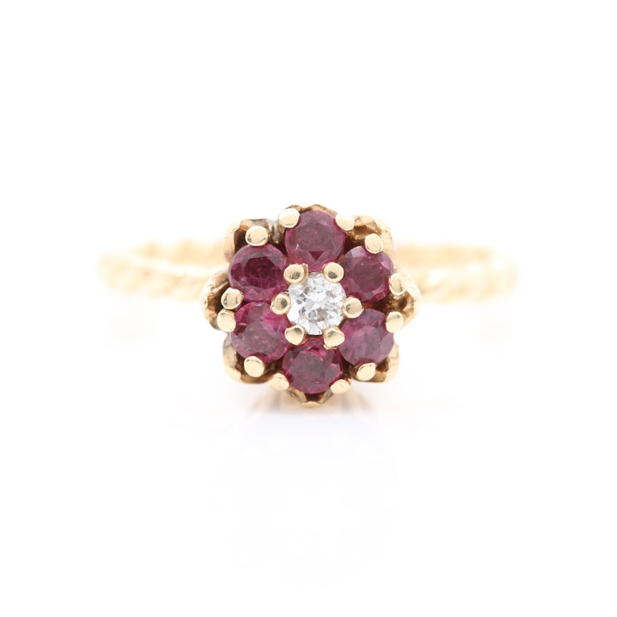 14K Yellow Gold Diamond and Ruby Ring