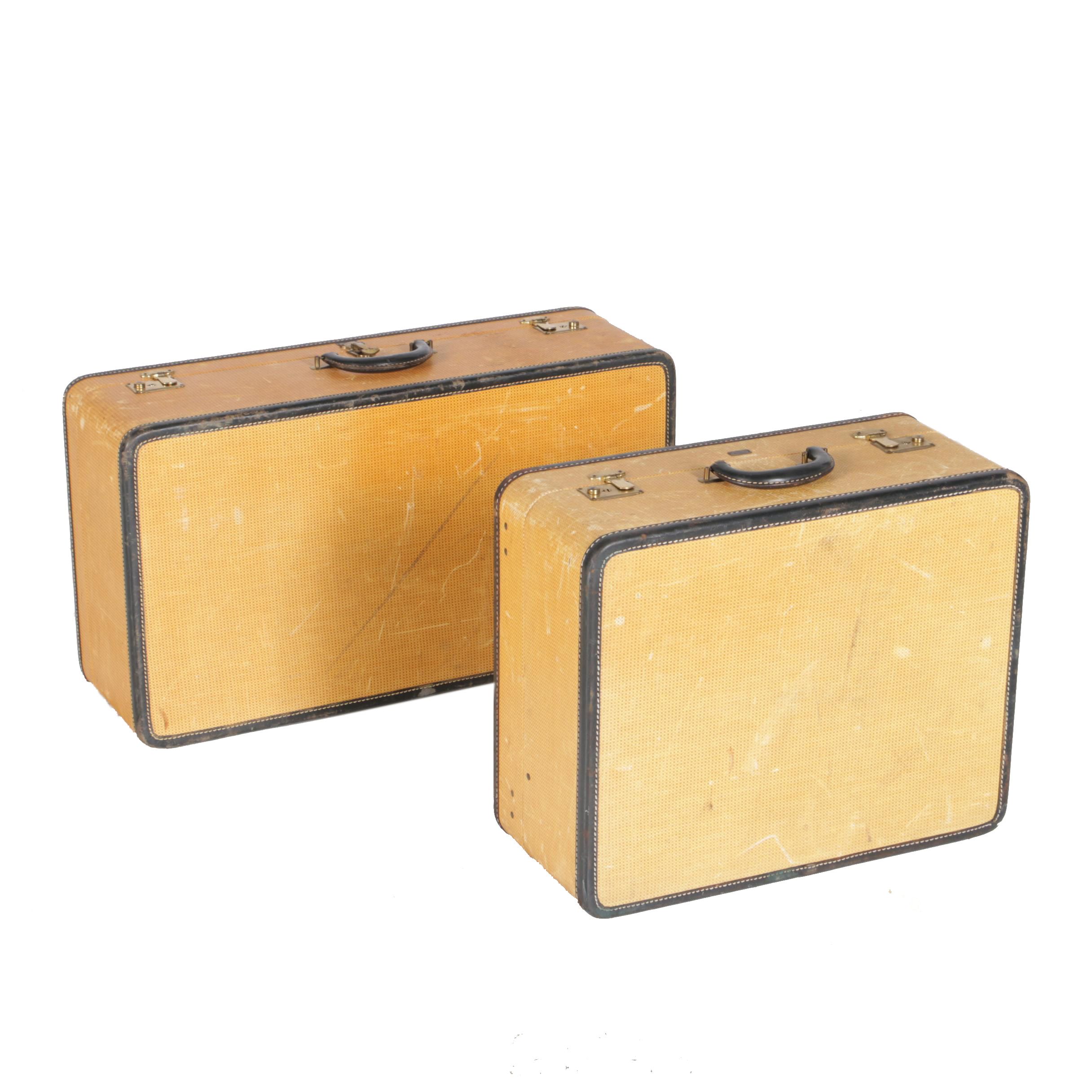 Vintage K. Kaufmann & Co. Yellow Canvas Suitcases