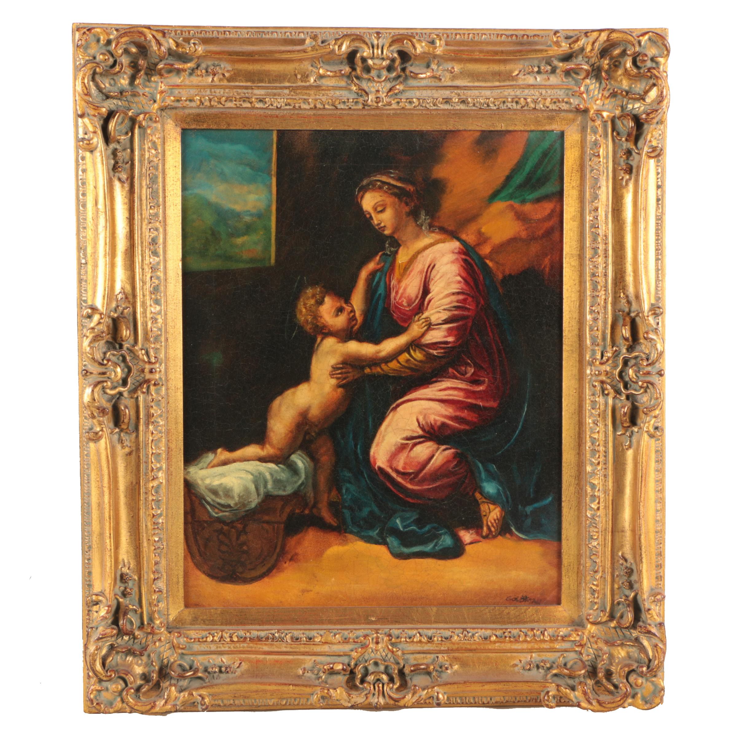 Goldman Oil Painting After Detail of Raphael's "The Holy Family of Francis I"
