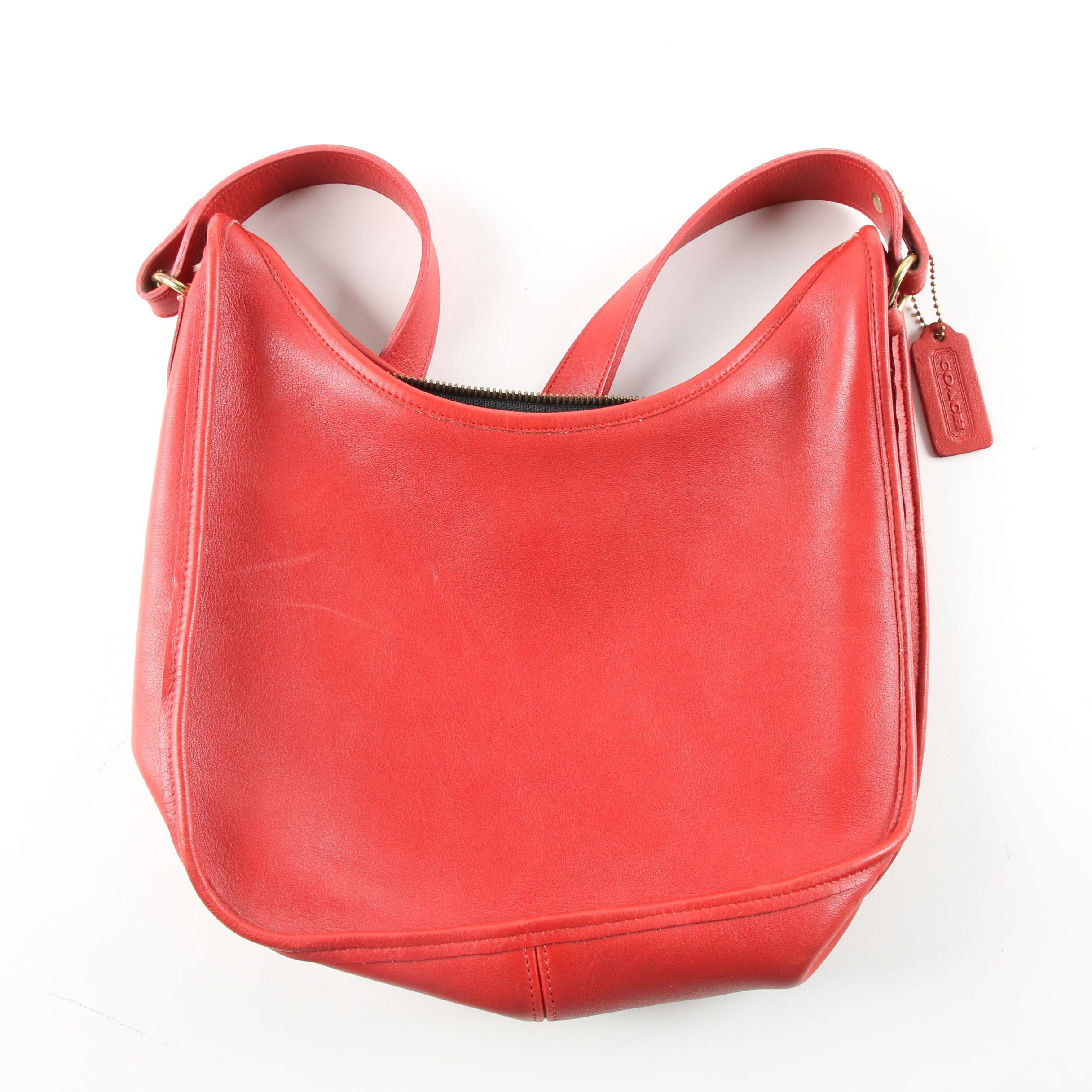 Circa 1985 Coach Red Leather Hobo Bag