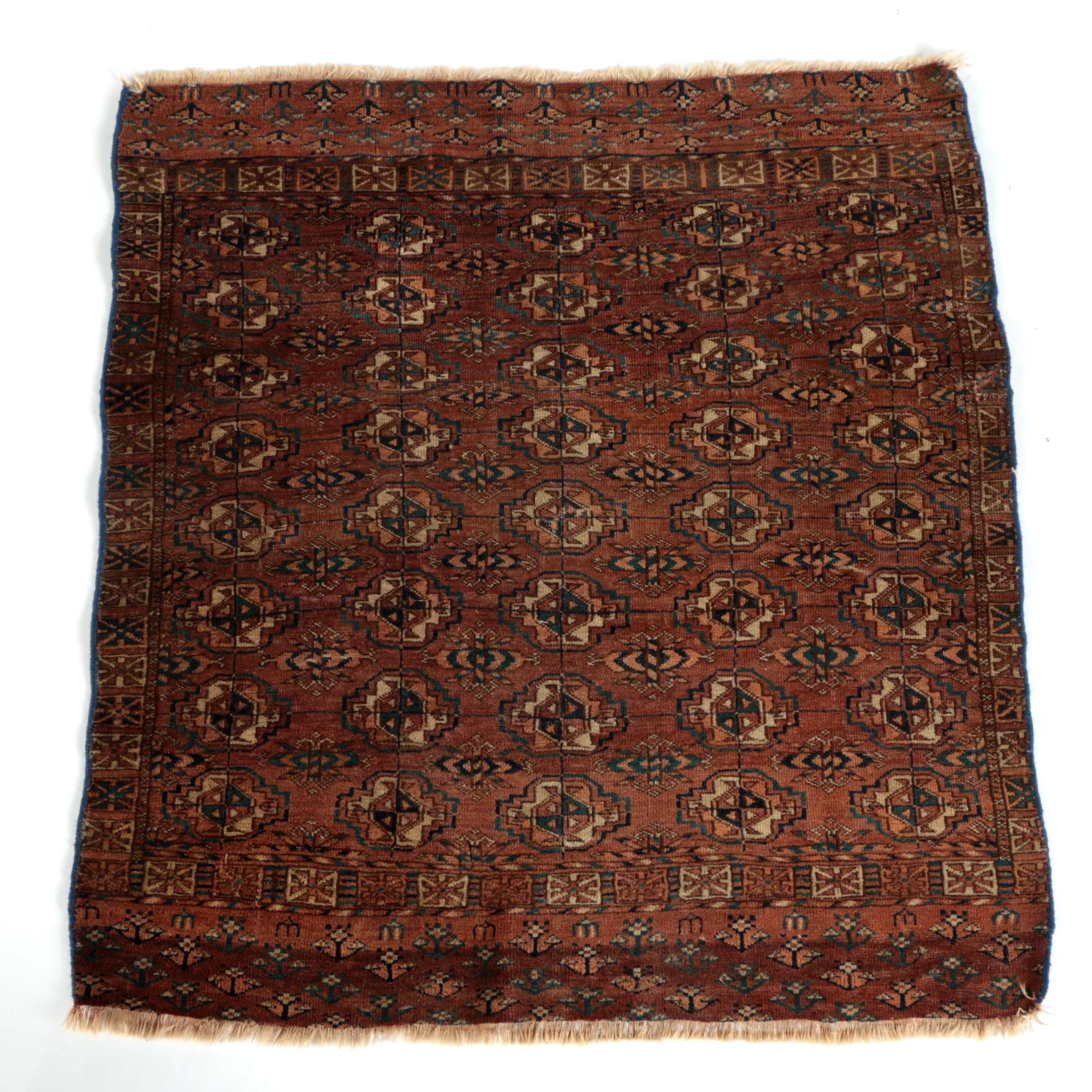 Semi-Antique Hand-Knotted Turkmen Tribal Wool Accent Rug
