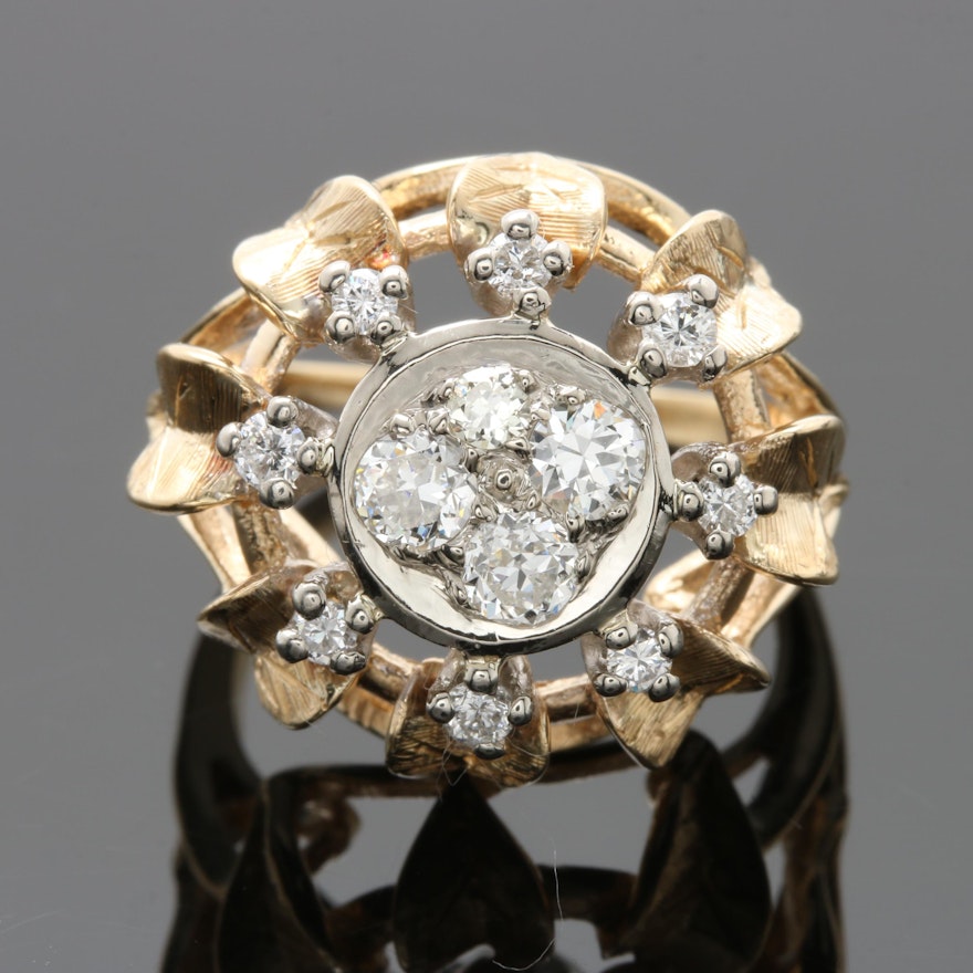 14K Yellow Gold Diamond Ring with 14K White Gold Accents