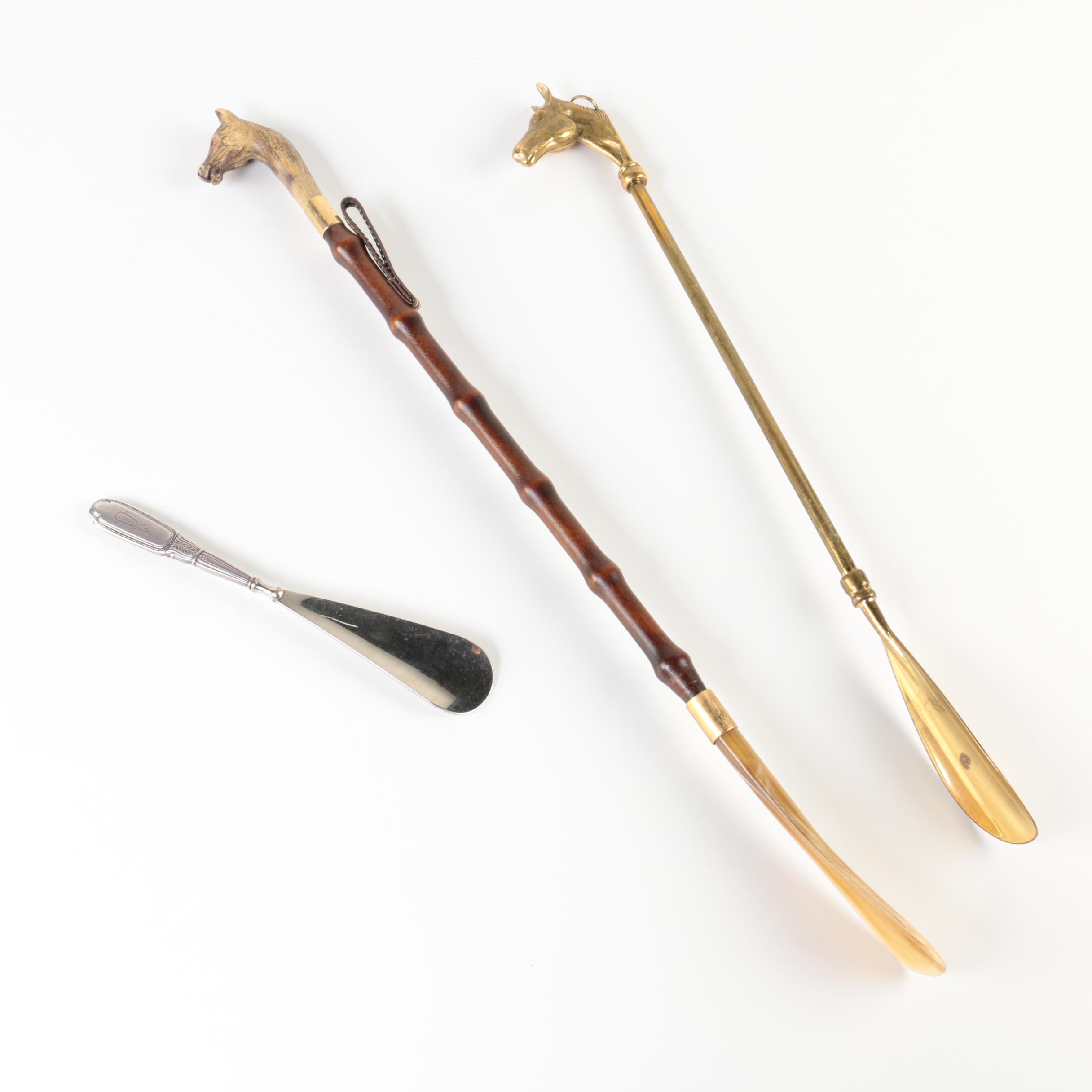 Sterling, Brass, and Wood Shoehorn Collection
