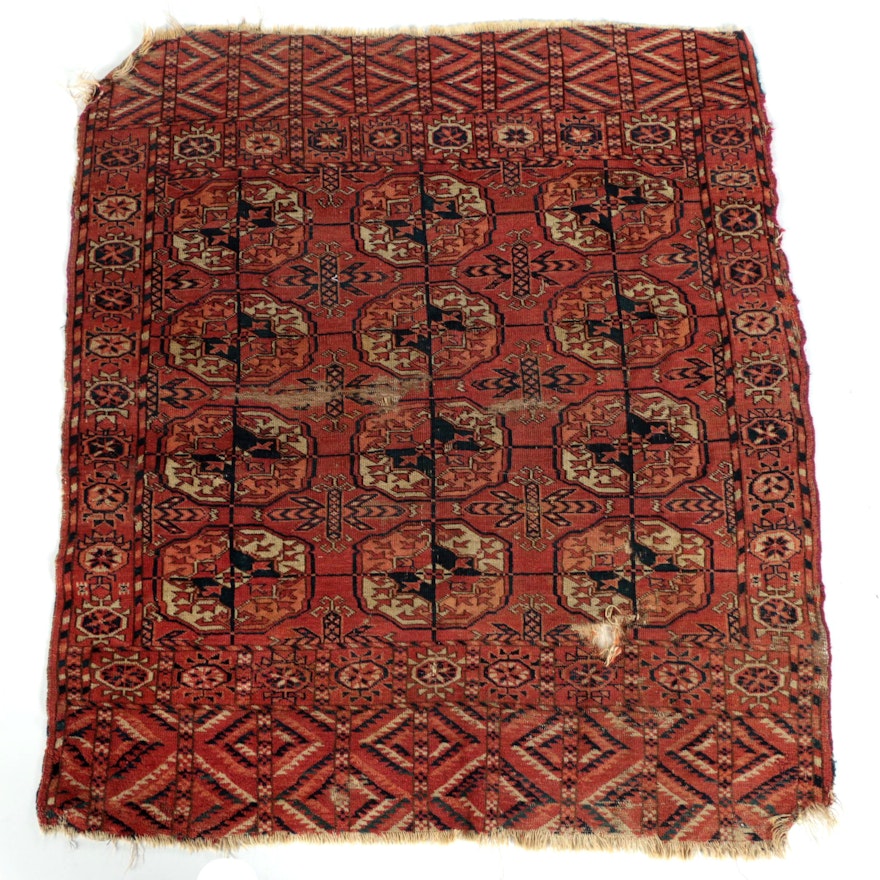 Antique Hand-Knotted Tekke Bokhara Tribal Accent Rug