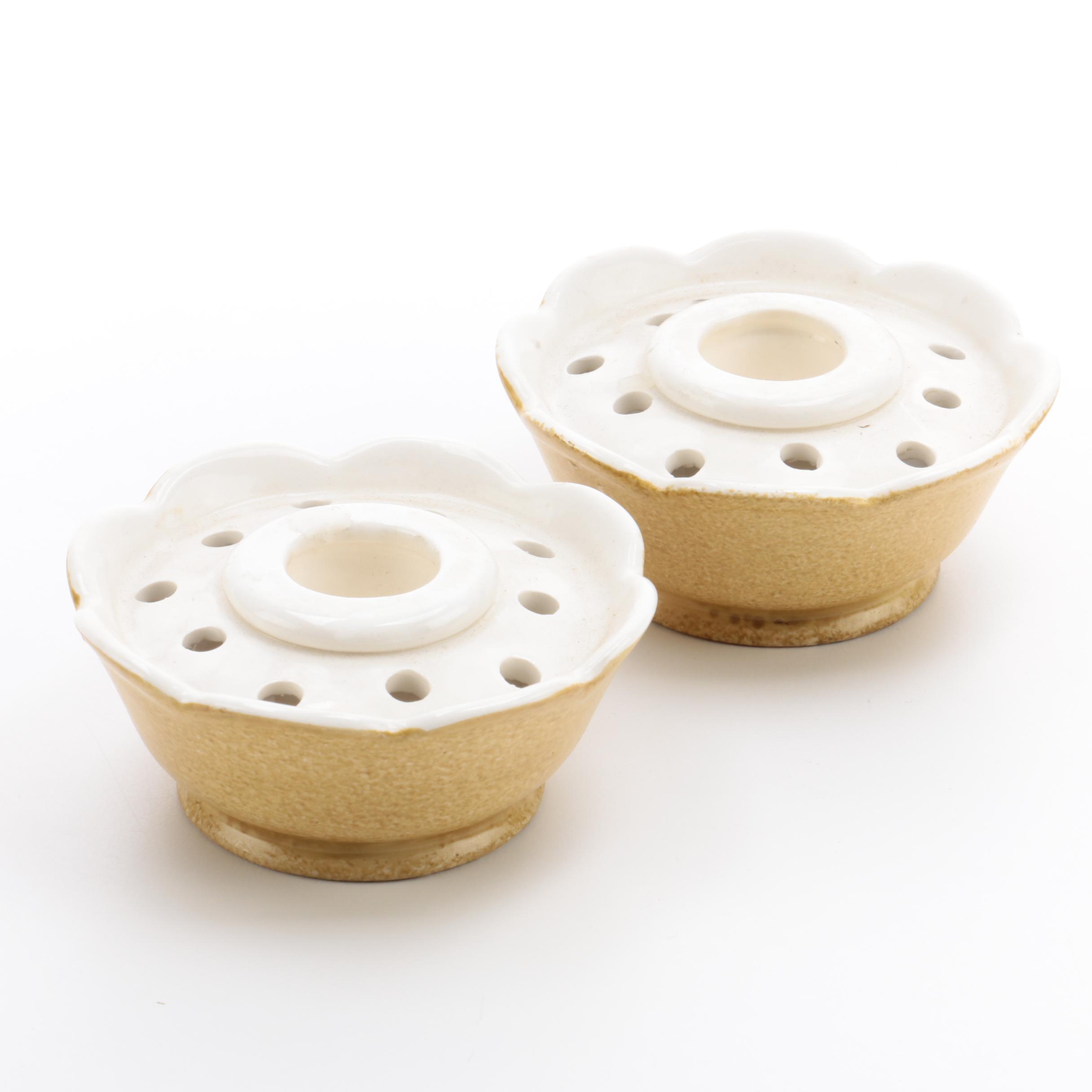 Ceramic Holt Howard Flower Frog Candle Holders