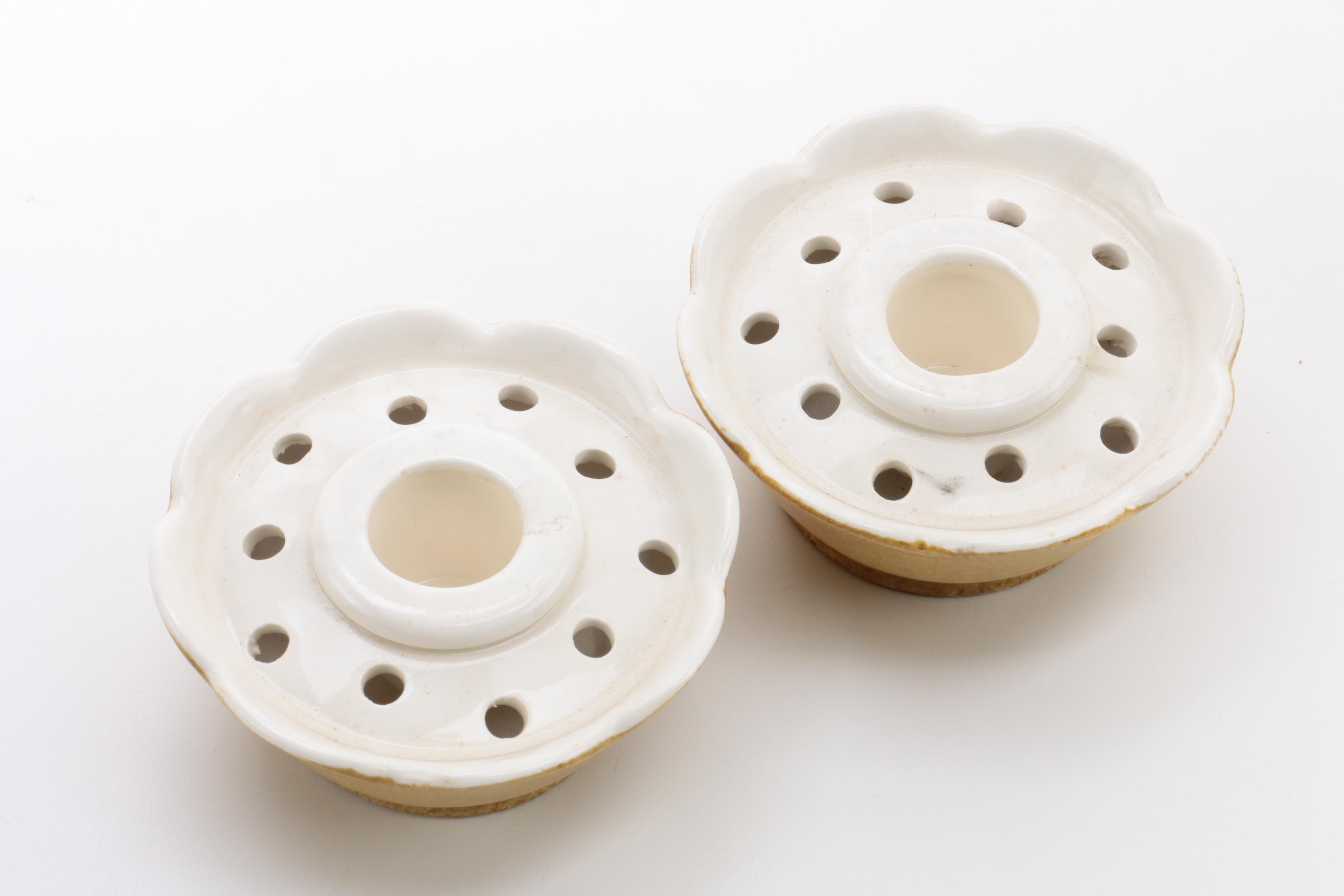 Ceramic Holt Howard Flower Frog Candle Holders