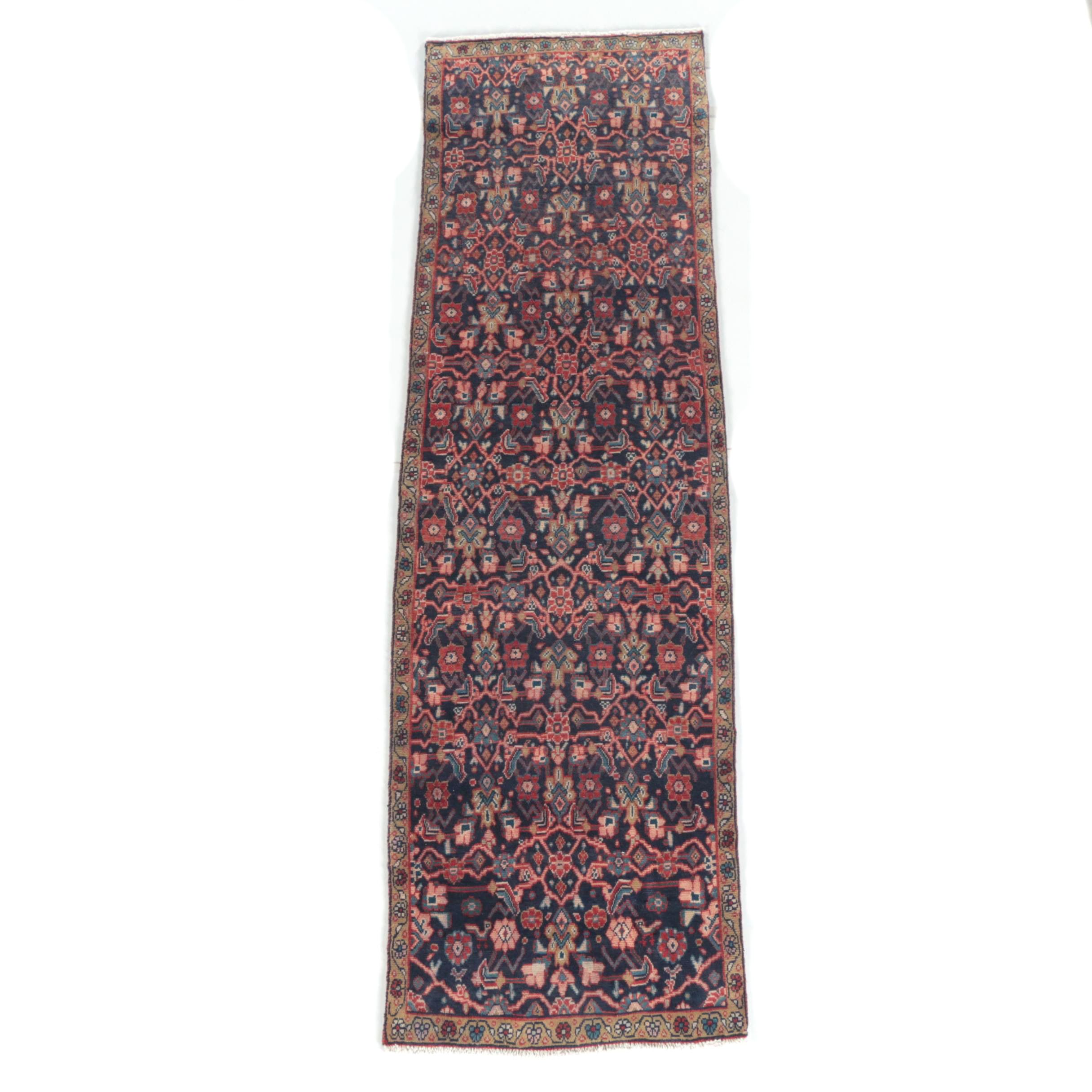 Hand-Knotted Persian Hamadan Wool Carpet Runner