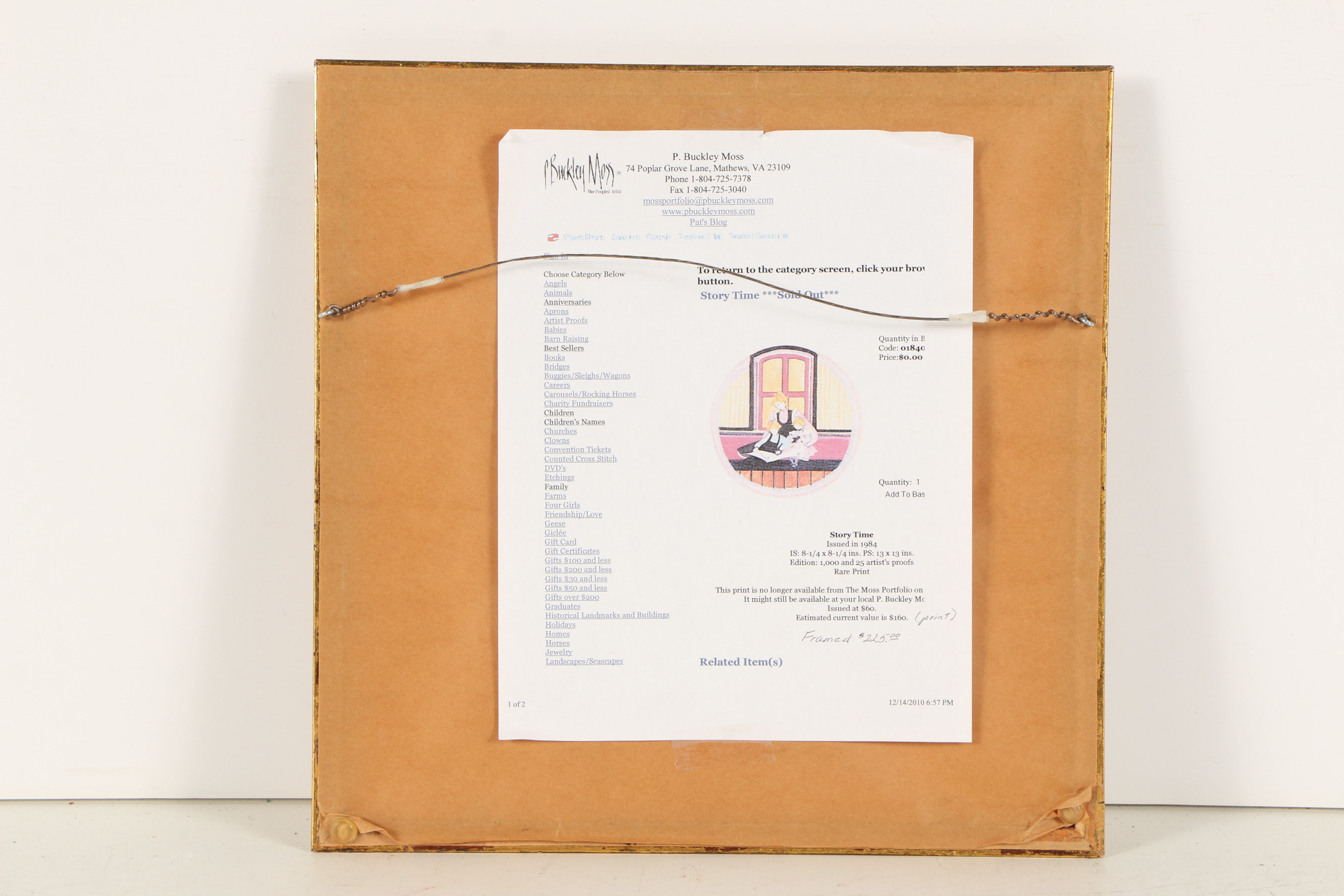 Patricia Buckley Moss Limited Edition Offset Lithograph "Story Time"