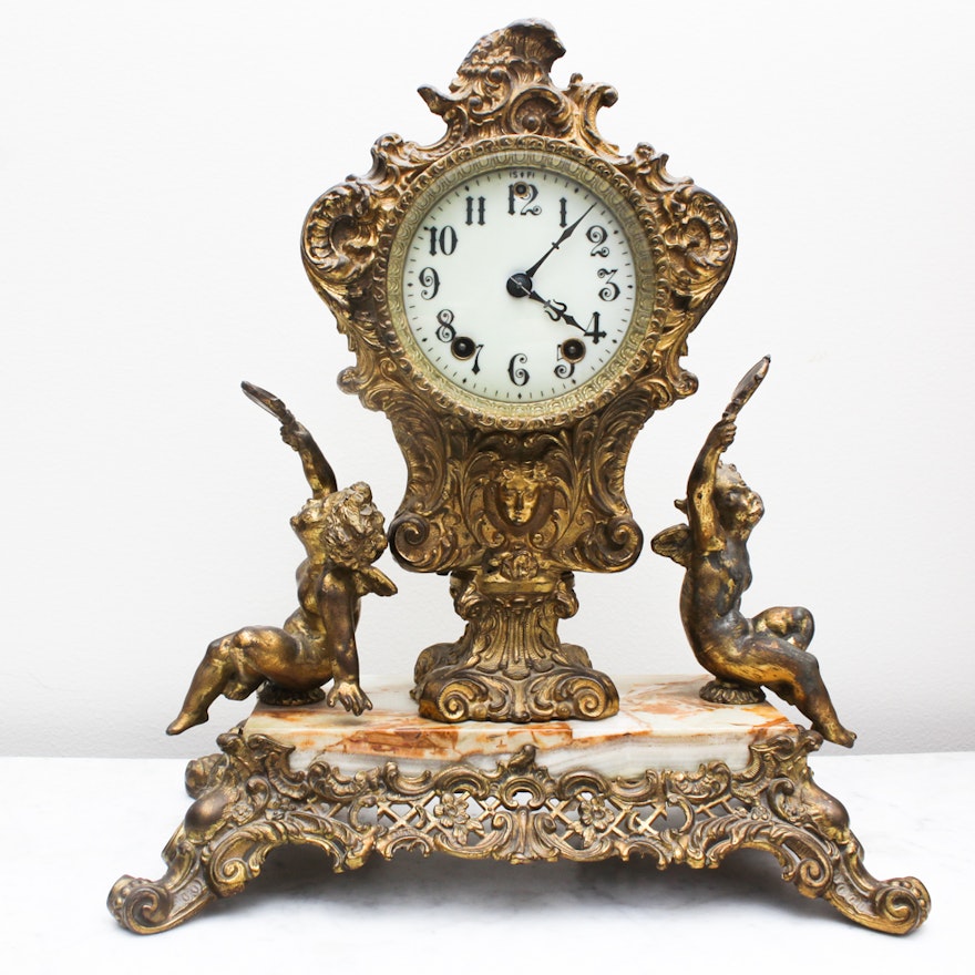 Ornate Brass Mantle Clock from Gilbert Clock