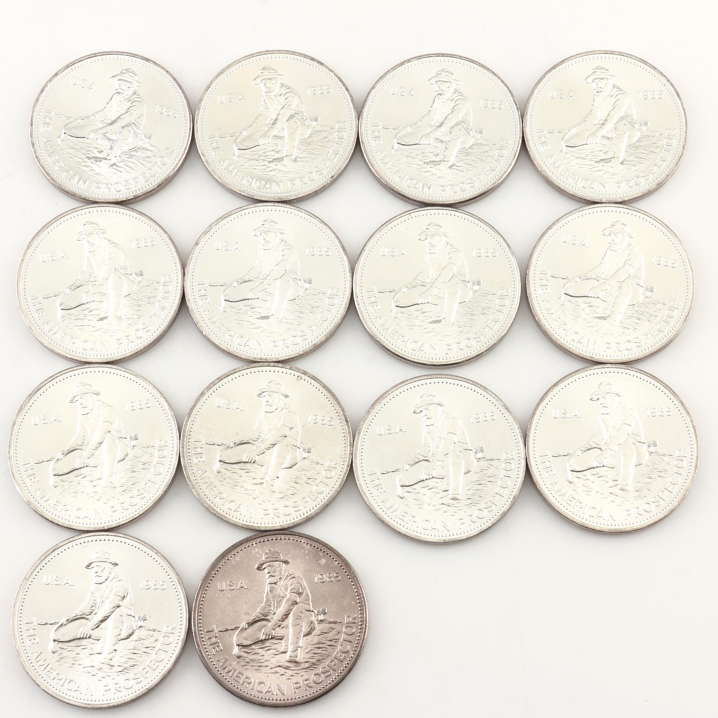 Fourteen 1985 "American Prospector" Commemorative 1-Ounce Silver Rounds