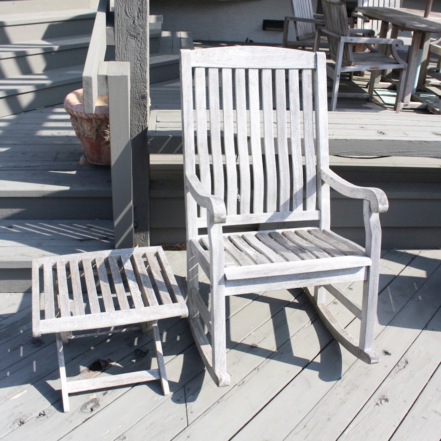 Teak Outdoor Rocking Chair with Folding Table