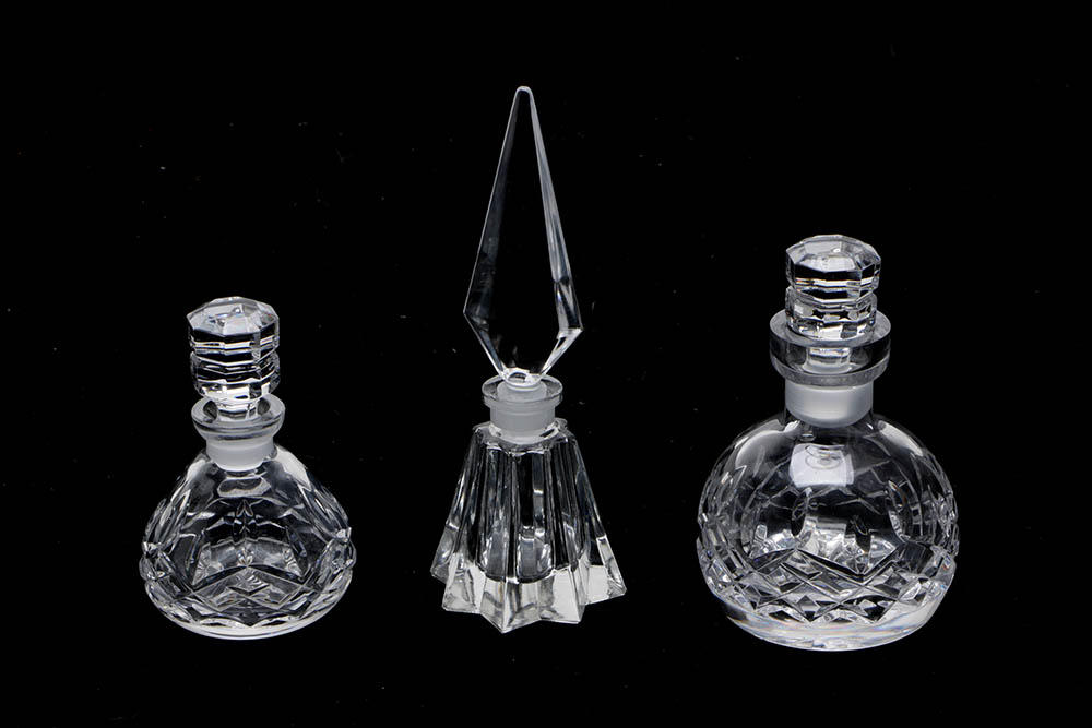 Waterford Crystal "Lismore" Perfume Bottles and "Eternity" Tray