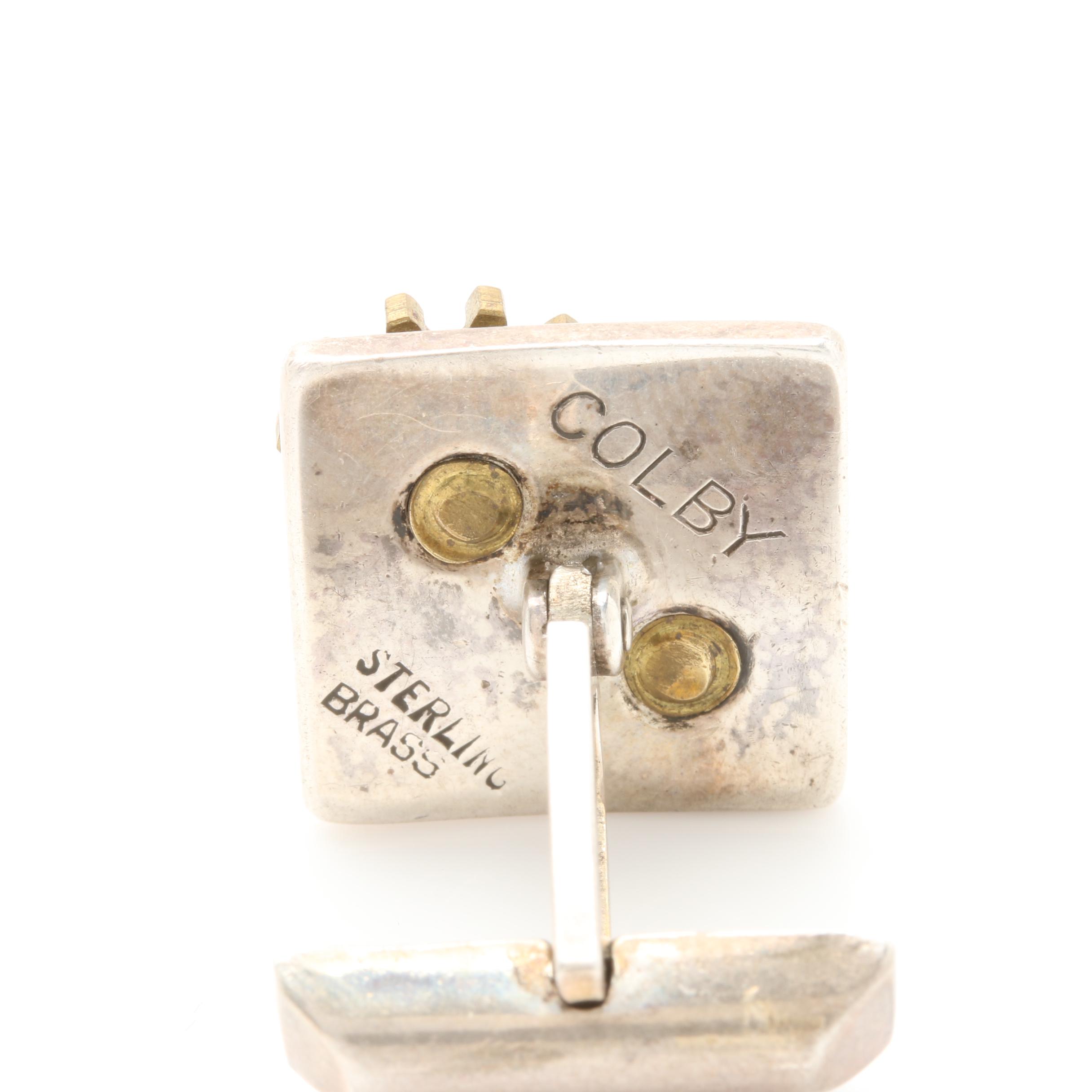 Modernist Sterling Silver Articulated Industrial Cufflinks with Brass Accents