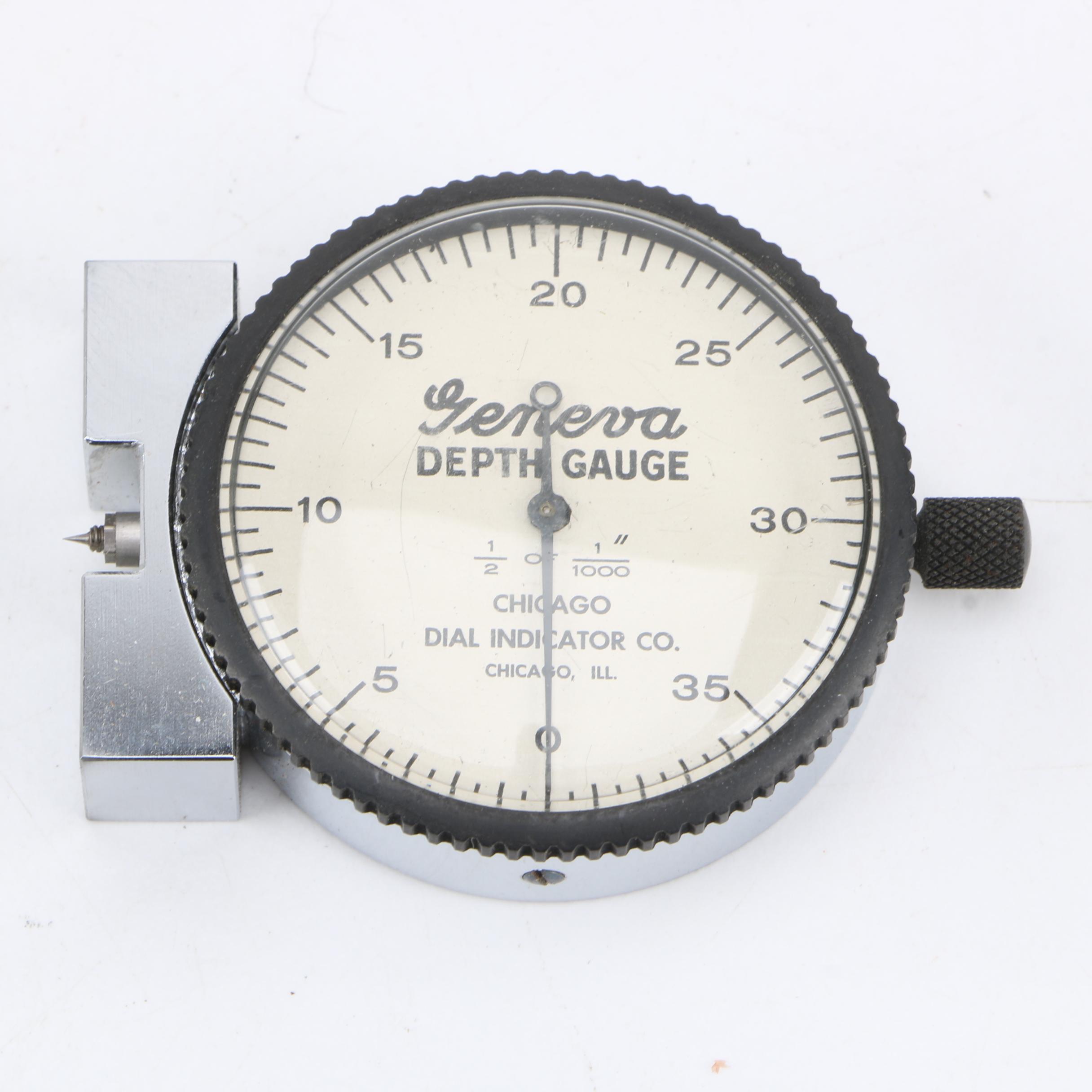 Geneva Depth Gauge and Wooden Box by Chicago Dial Indicator Co.