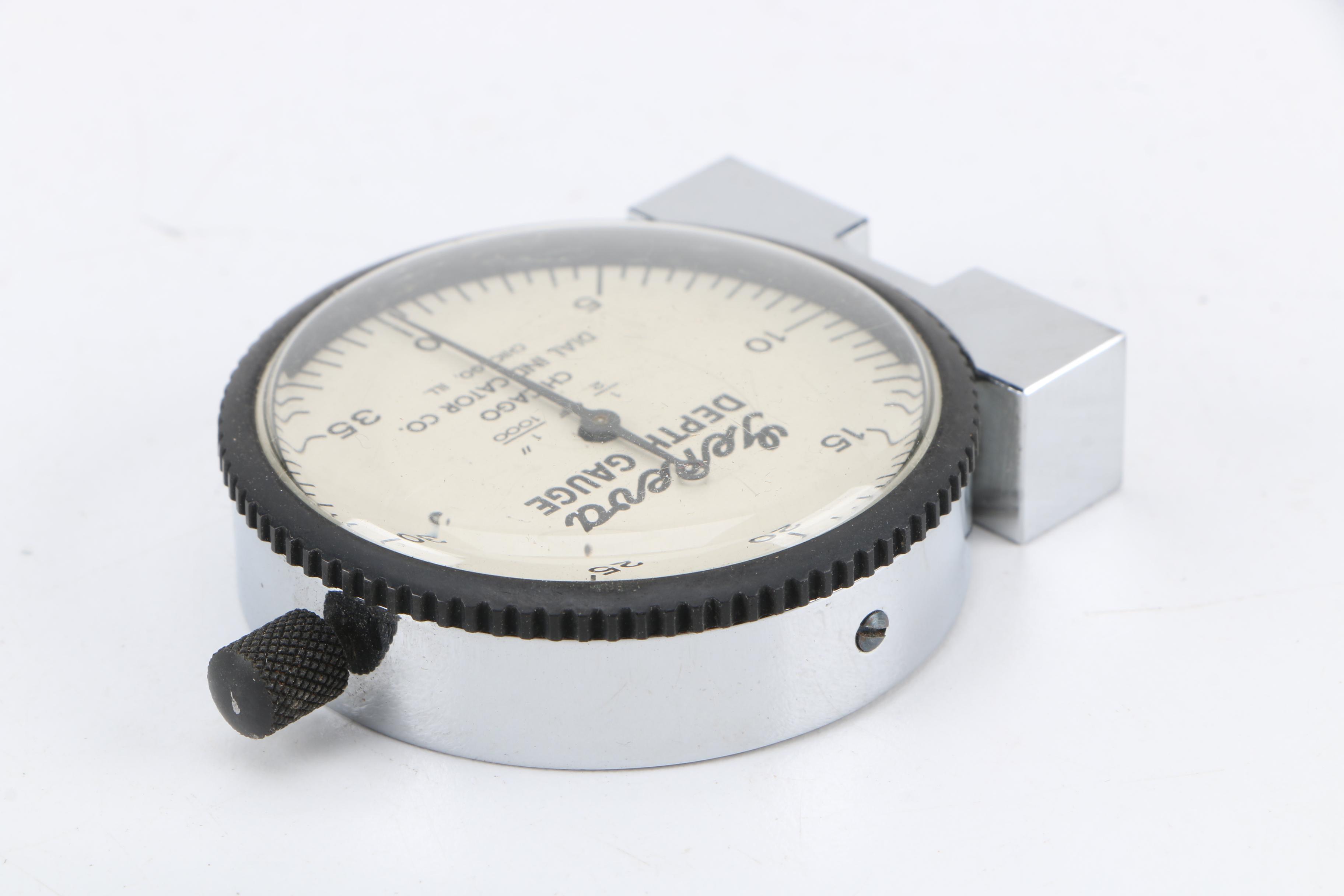 Geneva Depth Gauge and Wooden Box by Chicago Dial Indicator Co.