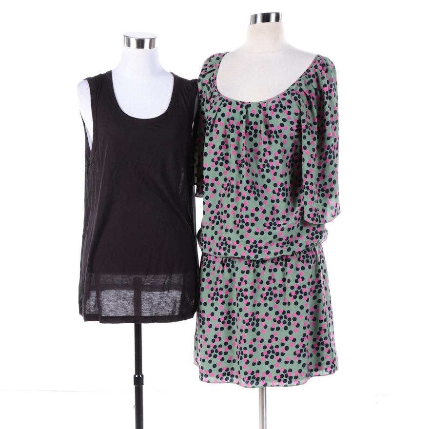 Women's Juicy Couture Silk Polka Dot Dress and Black Tank Top
