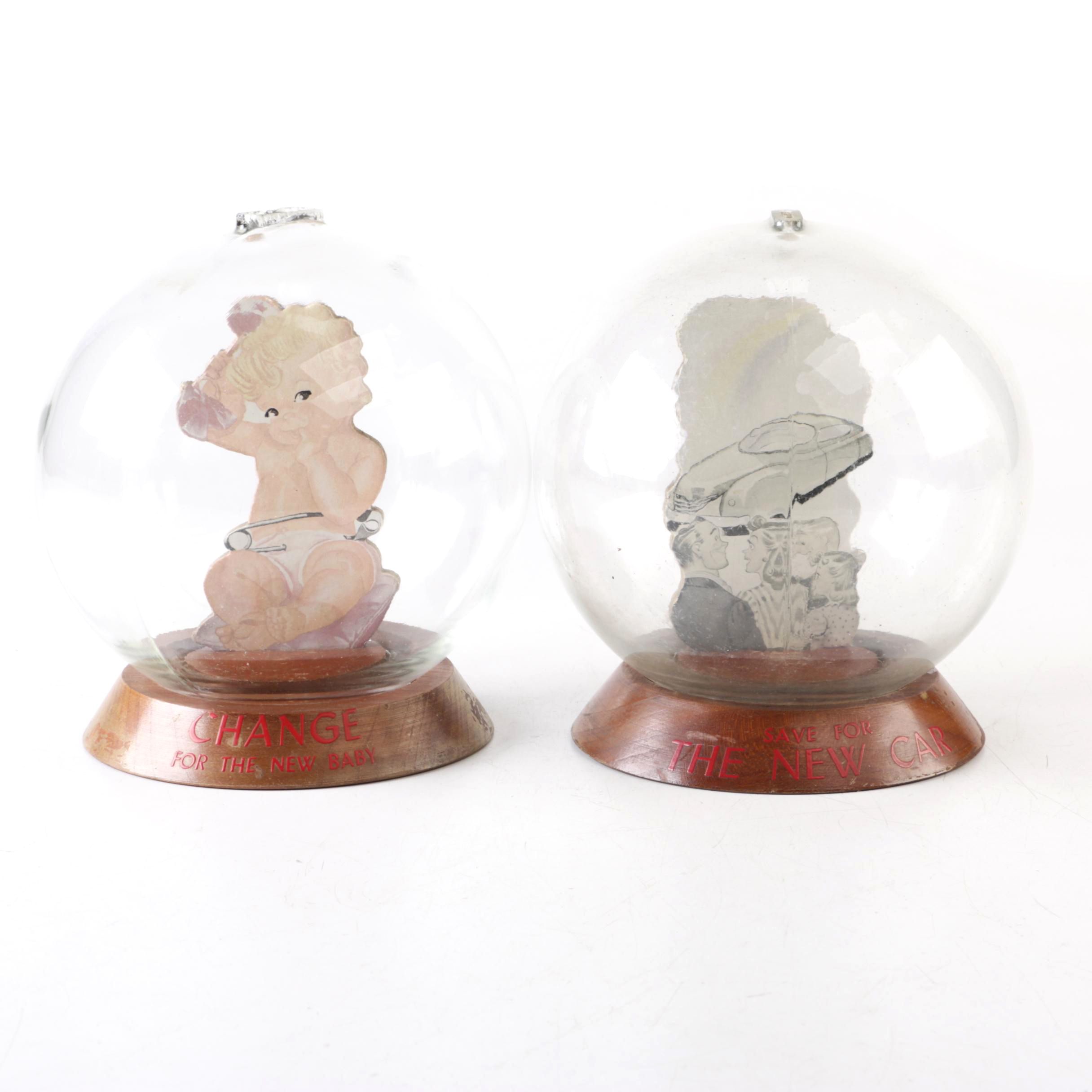 Vintage Glass Novelty Bubble Banks "The New Baby" and "The New Car"