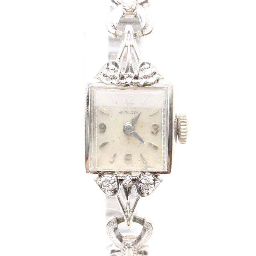 Hamilton 10K White Gold Diamond Wristwatch